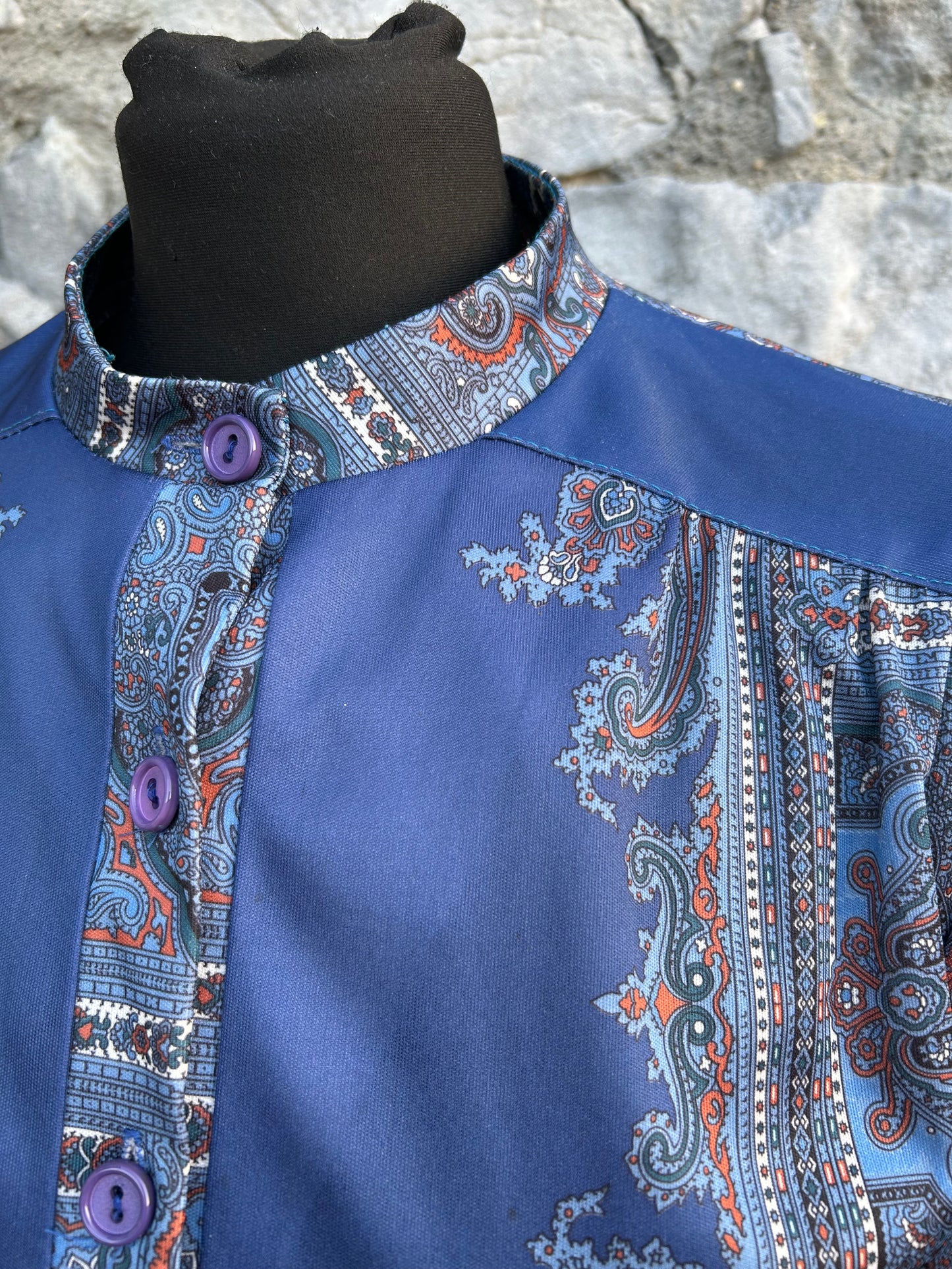 80s blue paisley dress uk 12