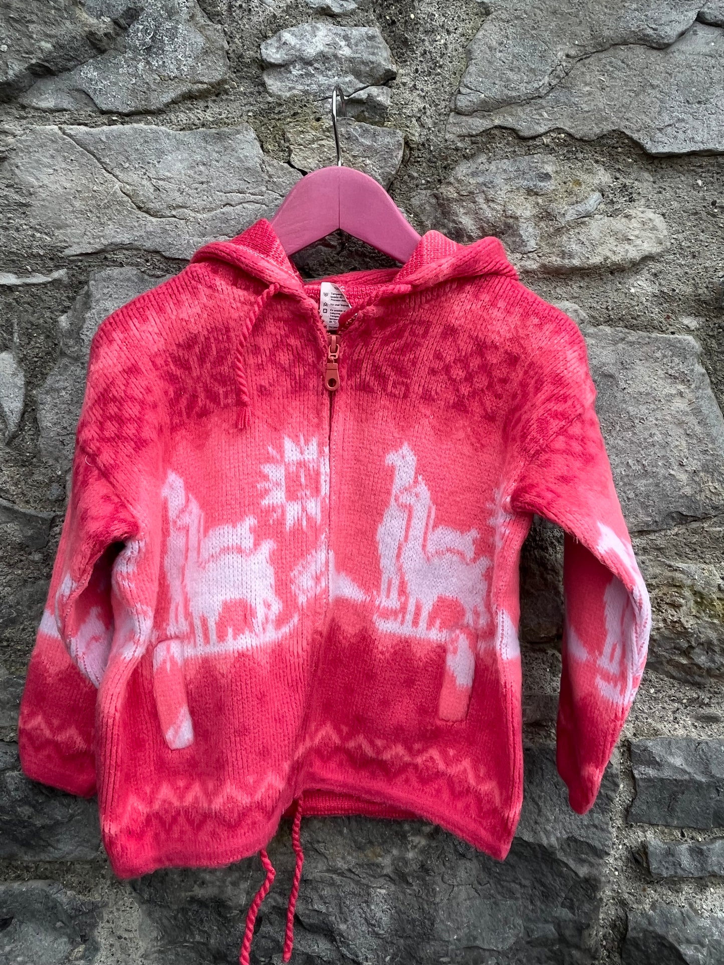 Pink llama hooded cardigan 4-5y (104-110cm)