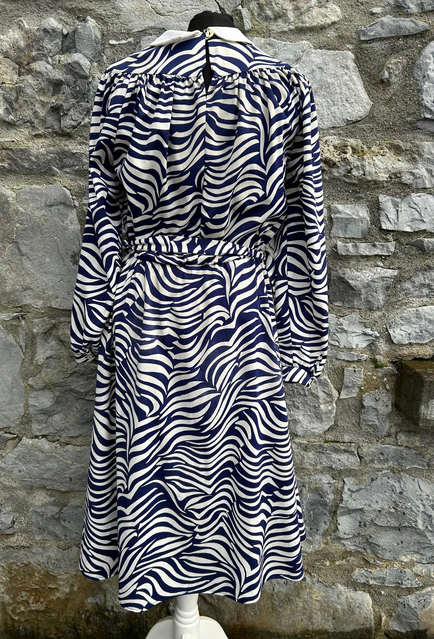 80s blue zebra print dress uk 12