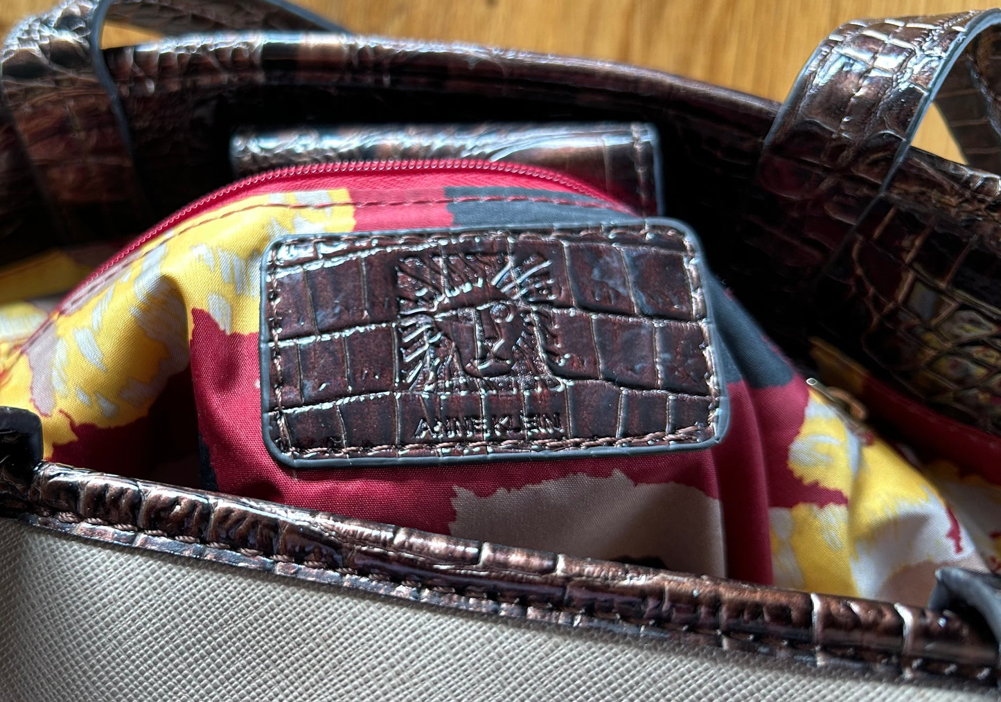 Beige and brown handbag
