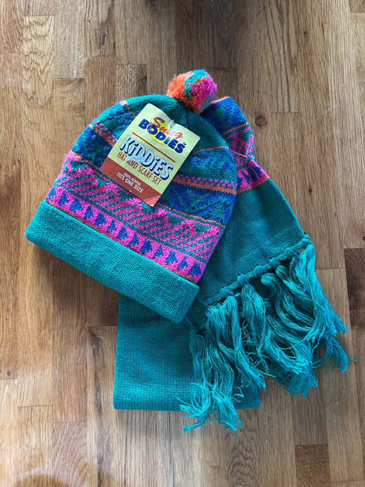 Teal&purple Hat&scarf set  1-4y (80-104cm)