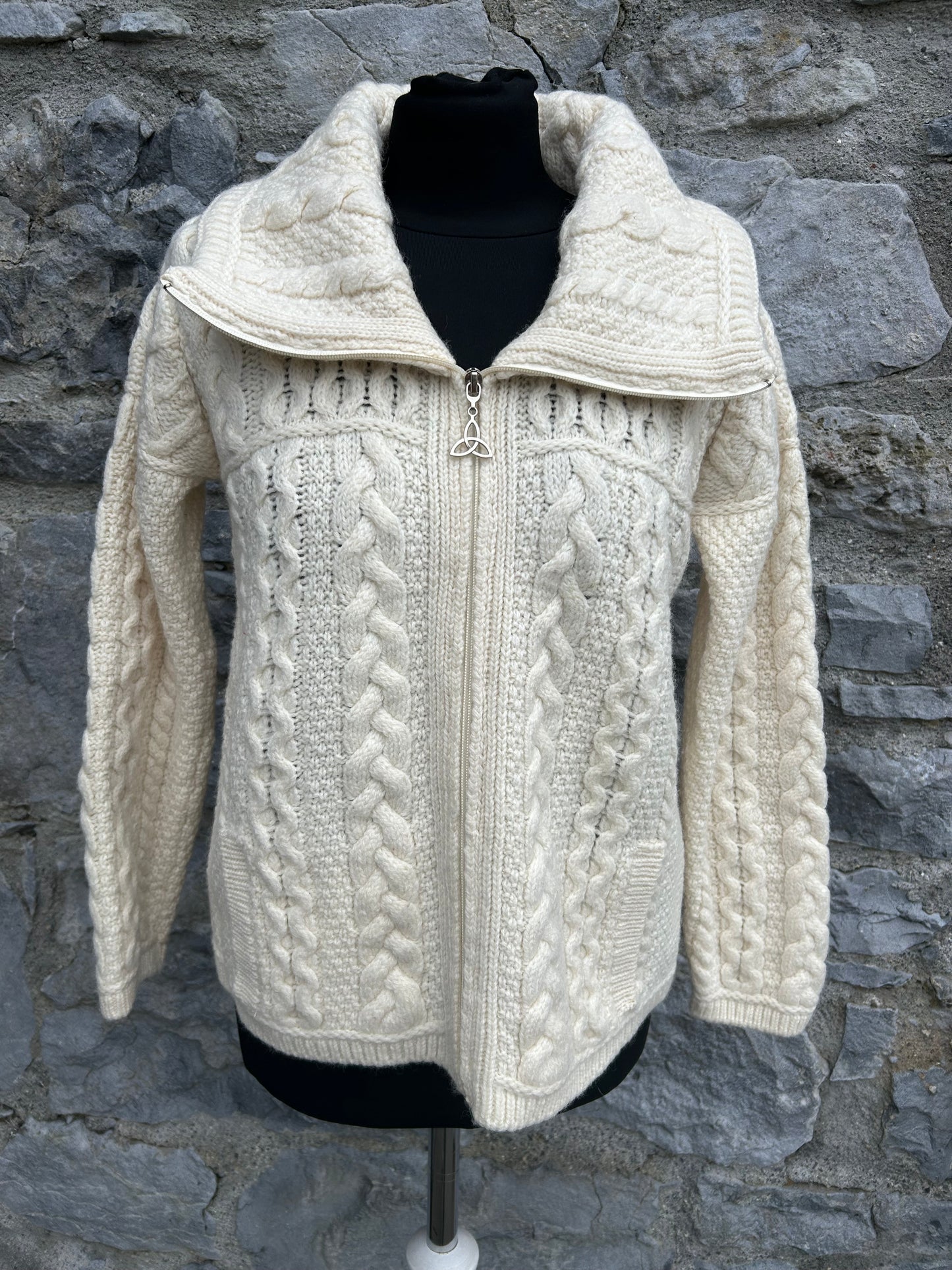 Aran style cream zipped cardigan uk 10-12