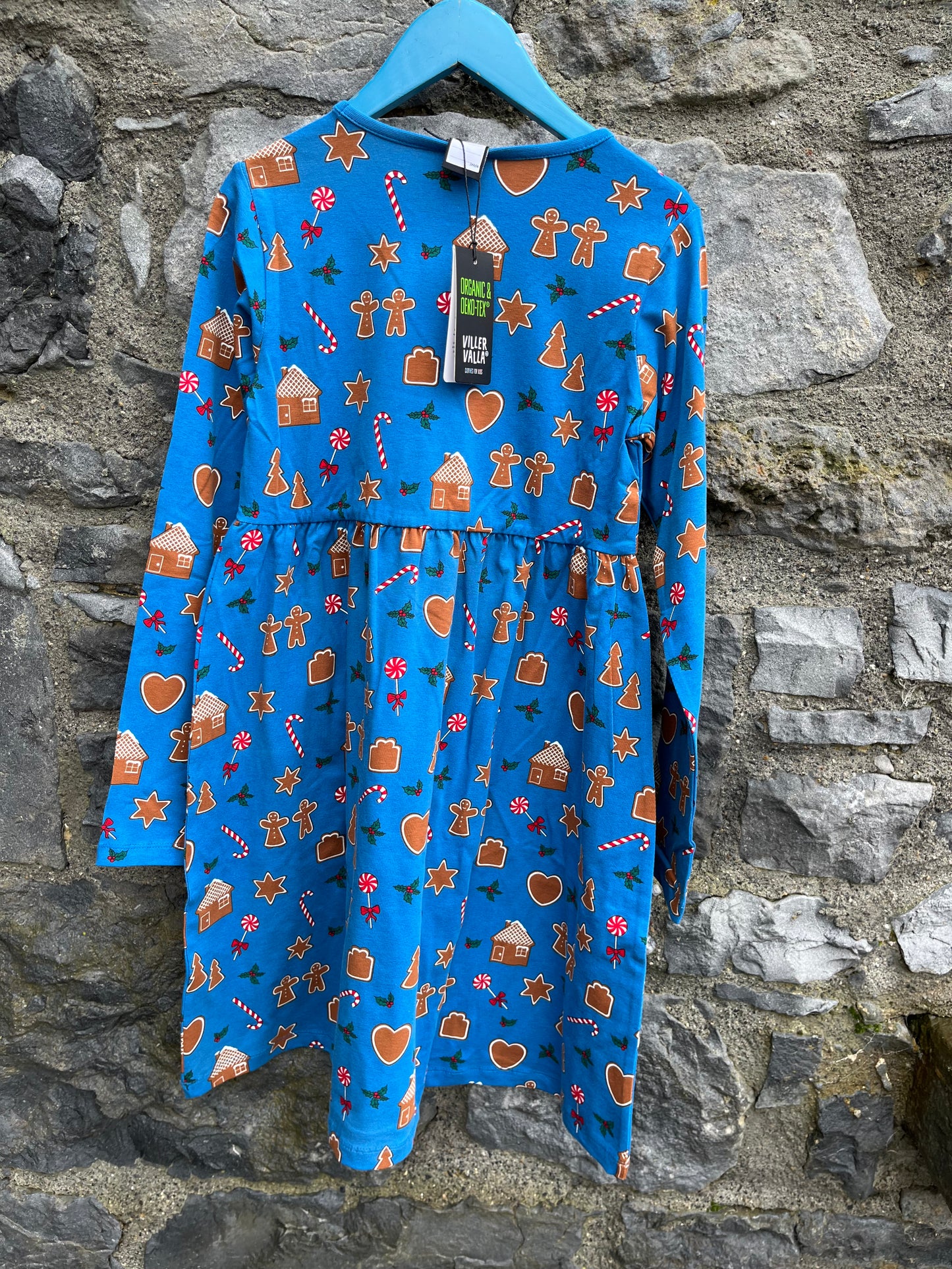 Gingerbread flared blue dress   11y (146cm)