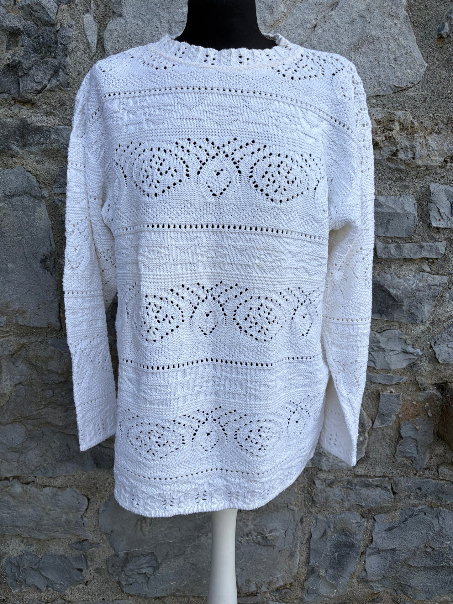90s white pointelle jumper uk 10-12