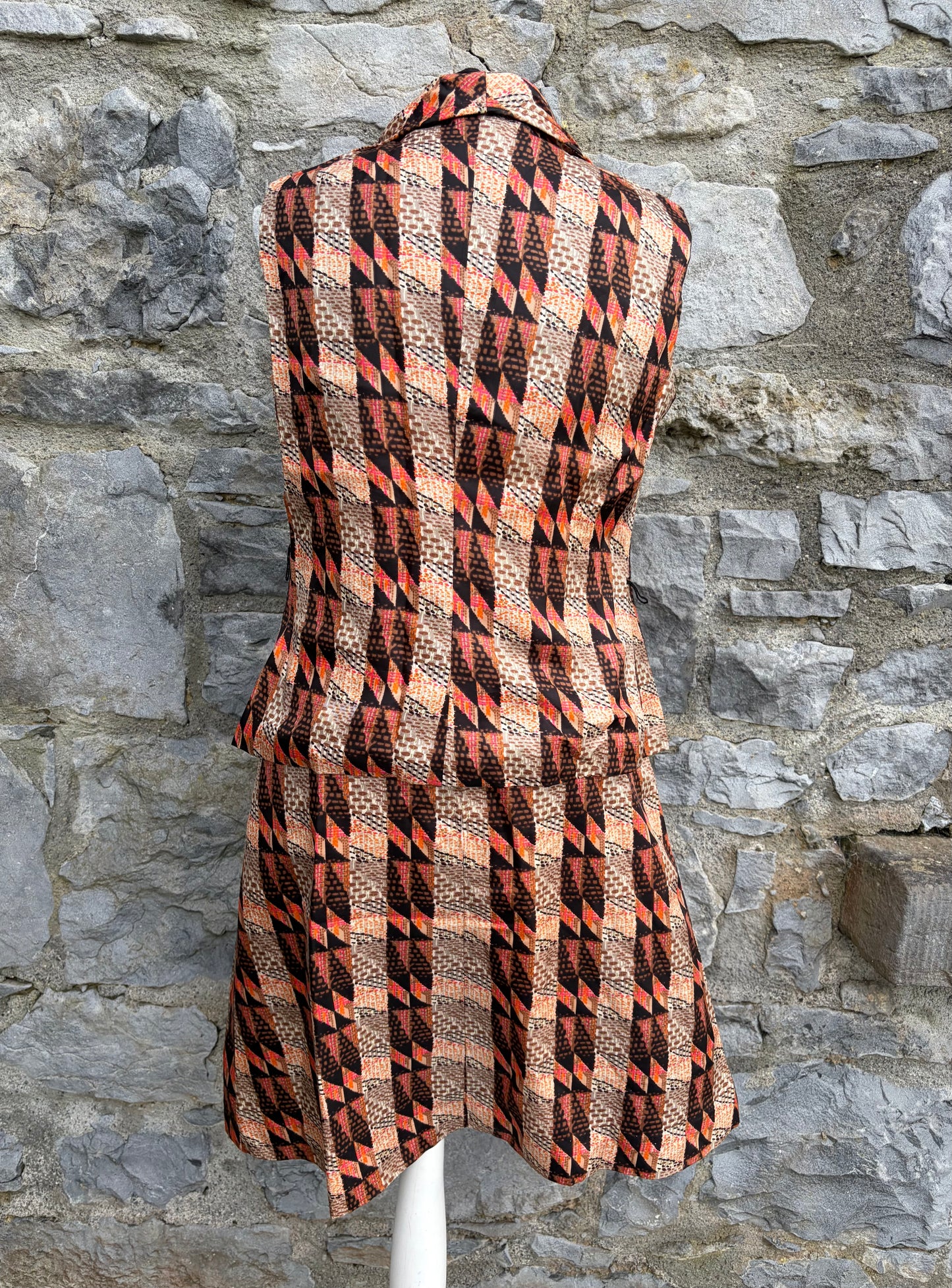 80s Brown&beige top&skirt uk 8-10
