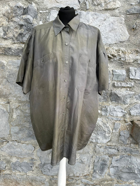 90s silk khaki shirt Large