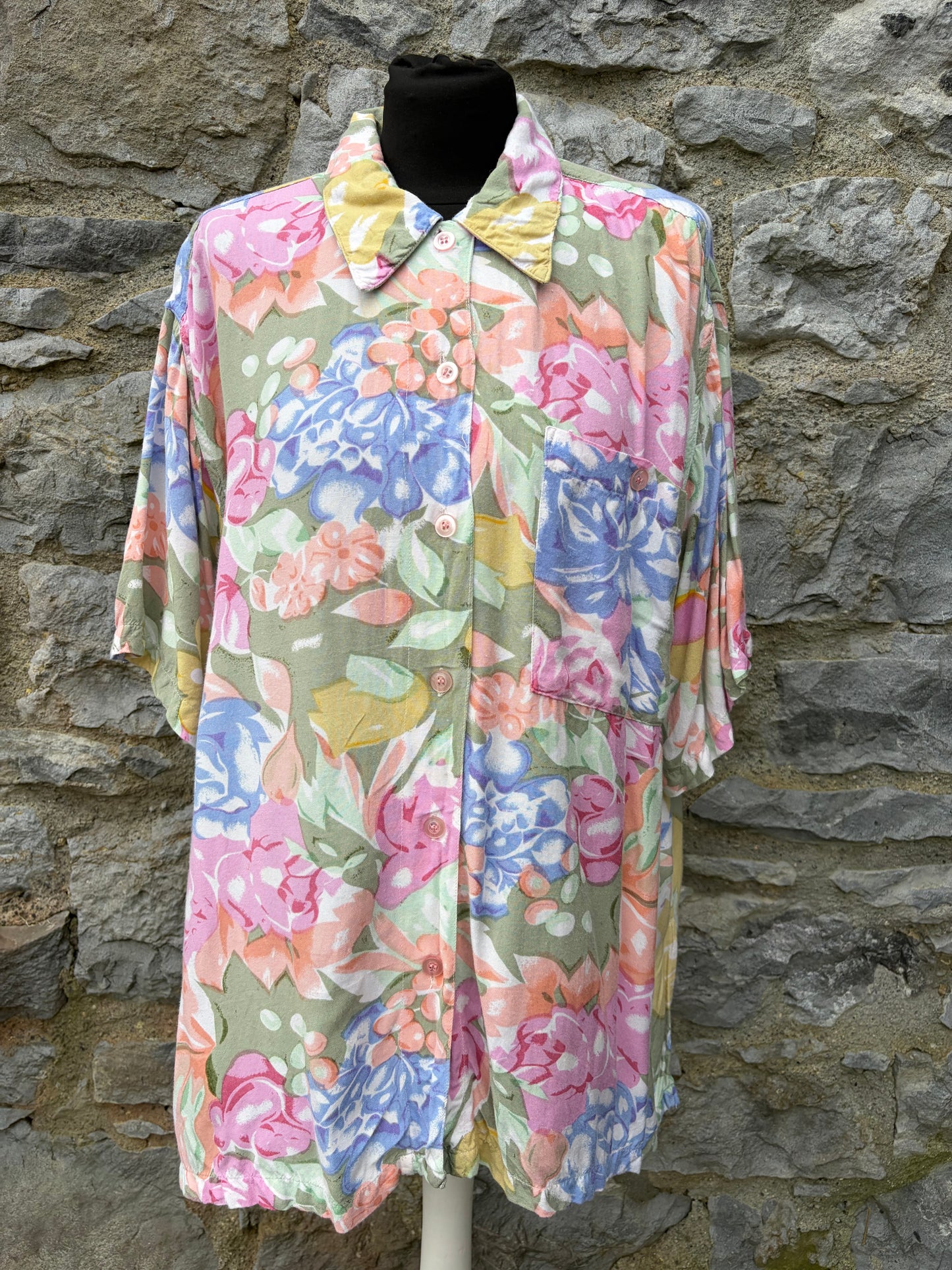 80s colourful flowers shirt uk 18-20