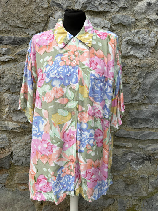 80s colourful flowers shirt uk 18-20
