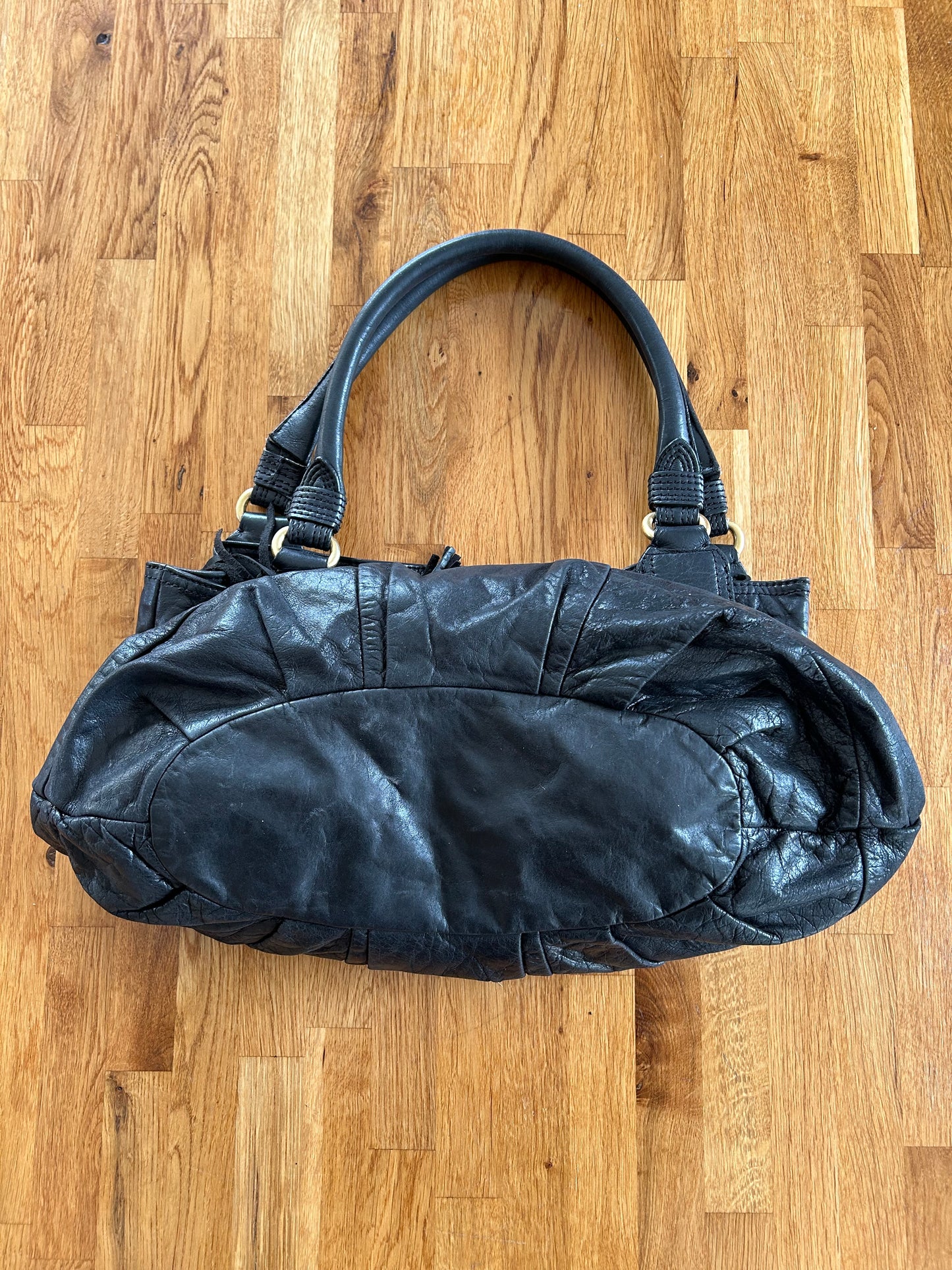 Black leather handbag