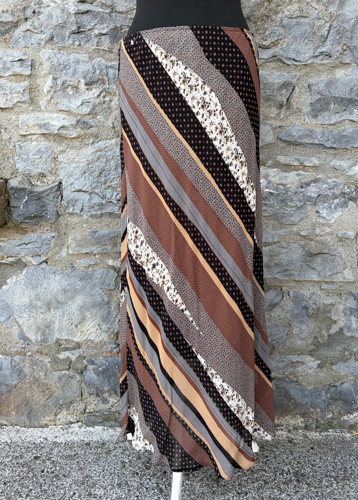 90s brown stripy maxi skirt uk 12-14