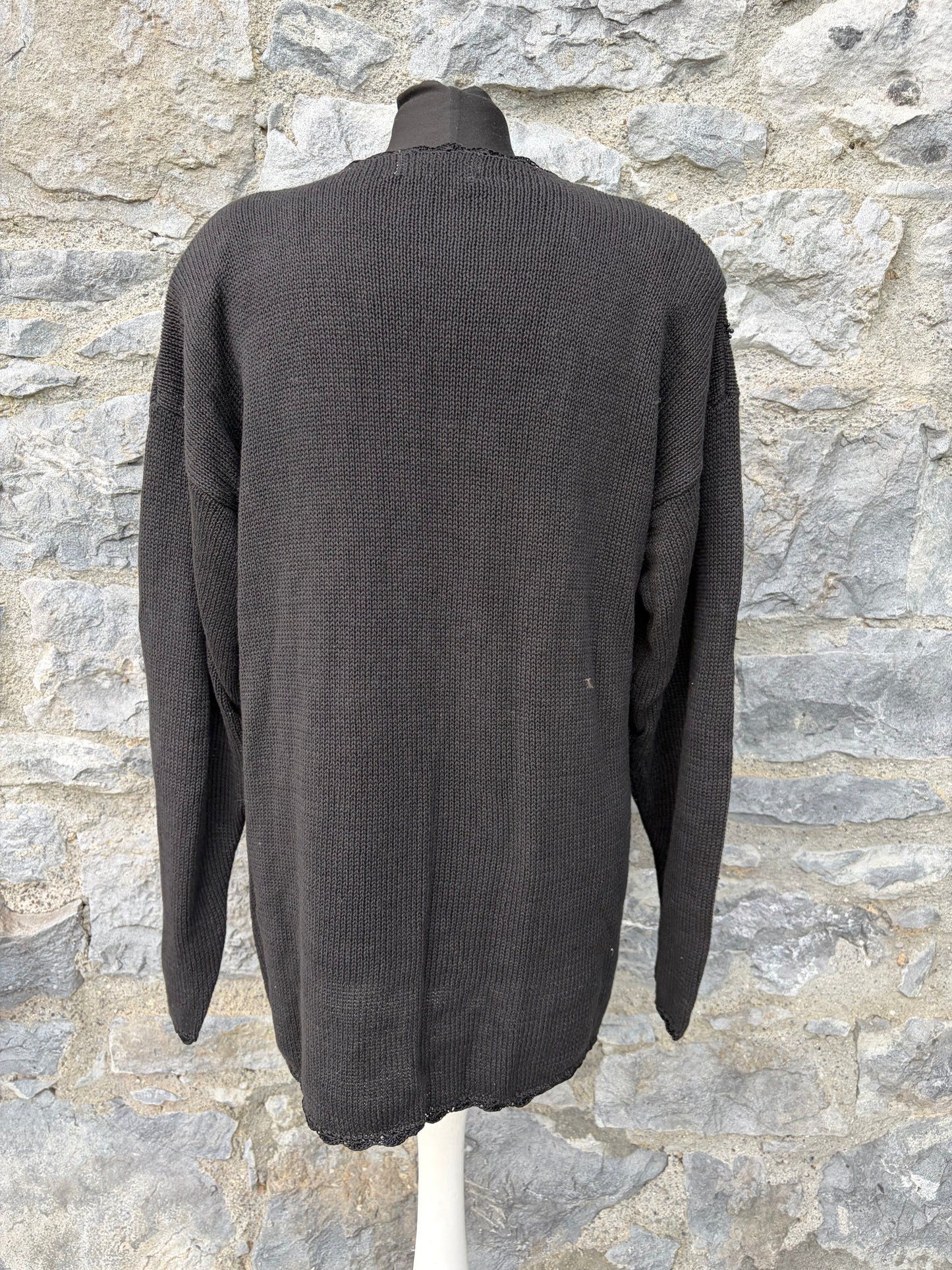 80s black embroidered long jumper uk 14