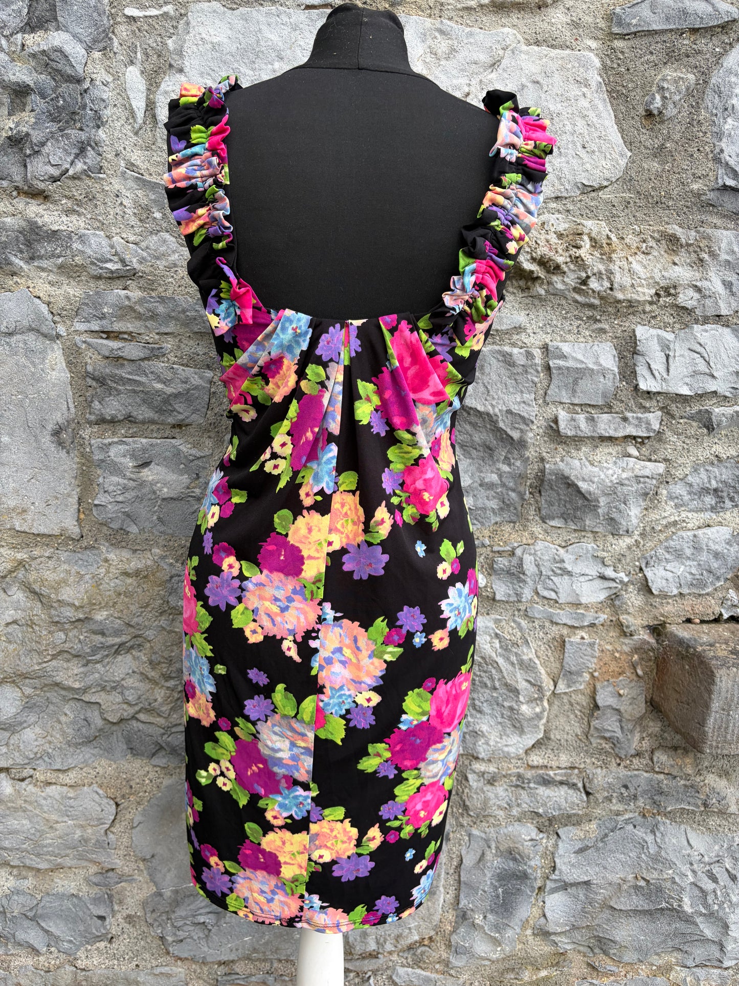 Y2K colourful flowers black dress uk 8-10