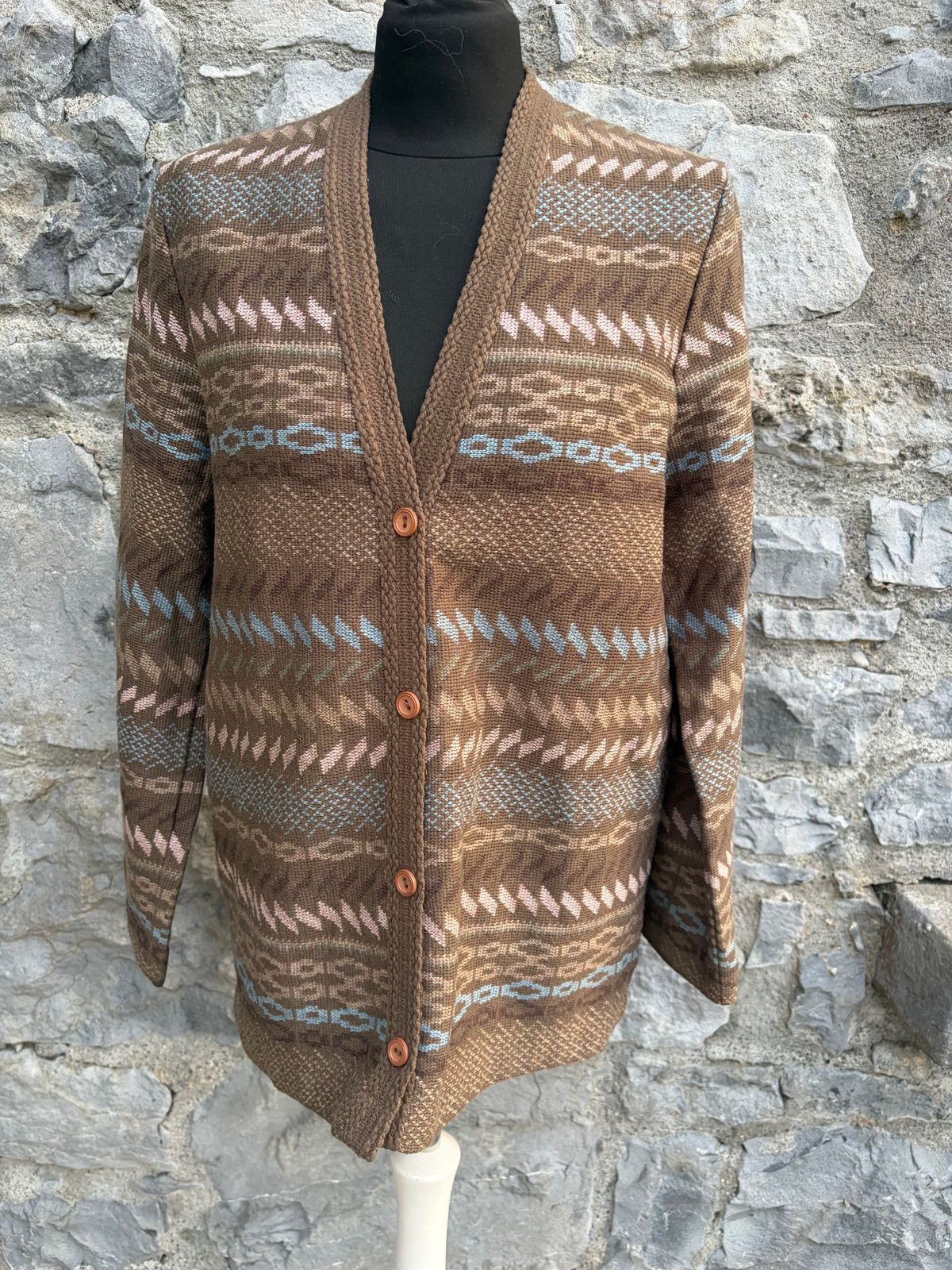 80s brown geometric cardigan uk 10-12