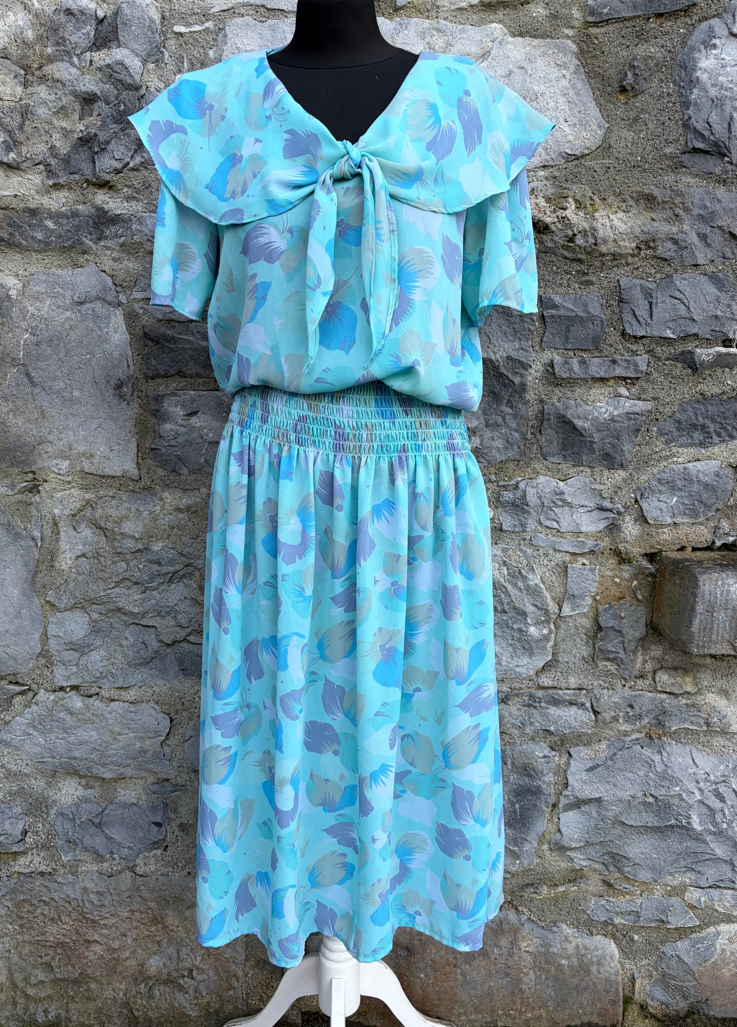 80s blue floral dress uk 10-12