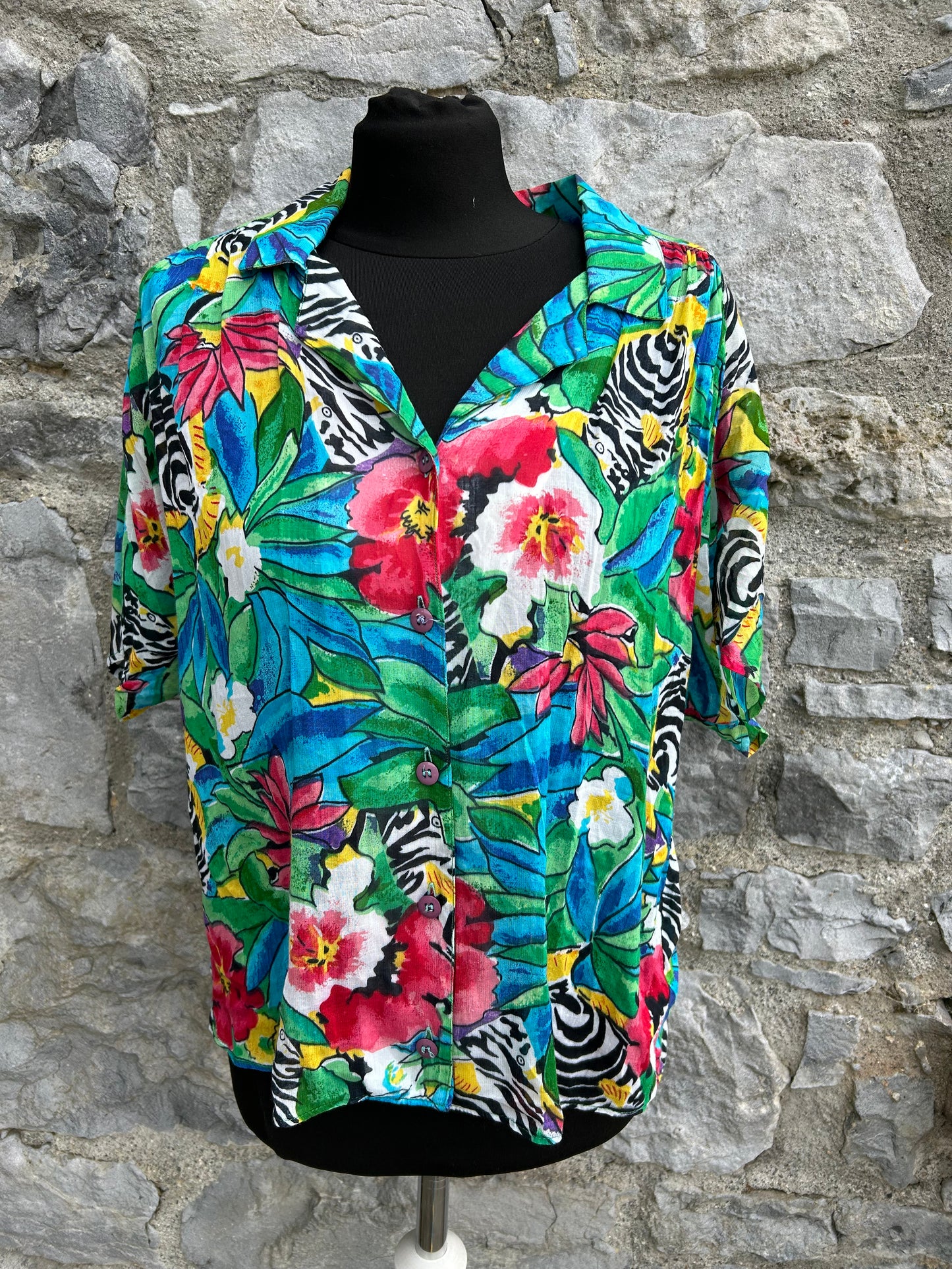 80s jungle flowers blouse uk 14-16