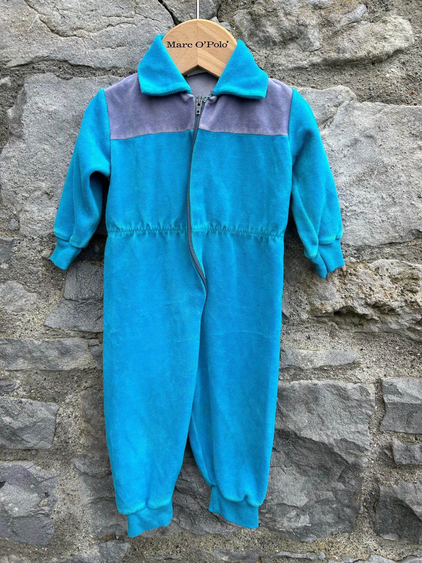 80s blue velour boilersuit 3-6m (62-68cm)