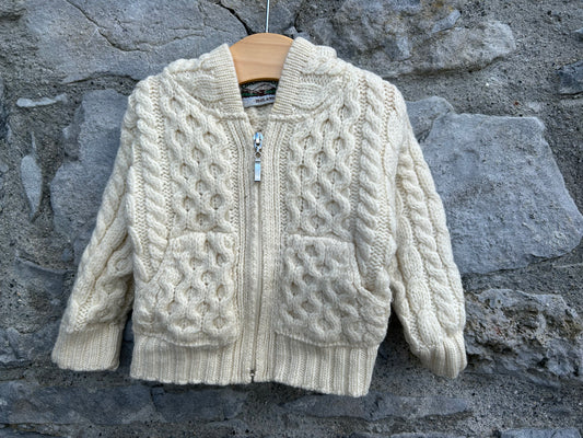 Aran style hooded cream cardigan  12m (80cm)