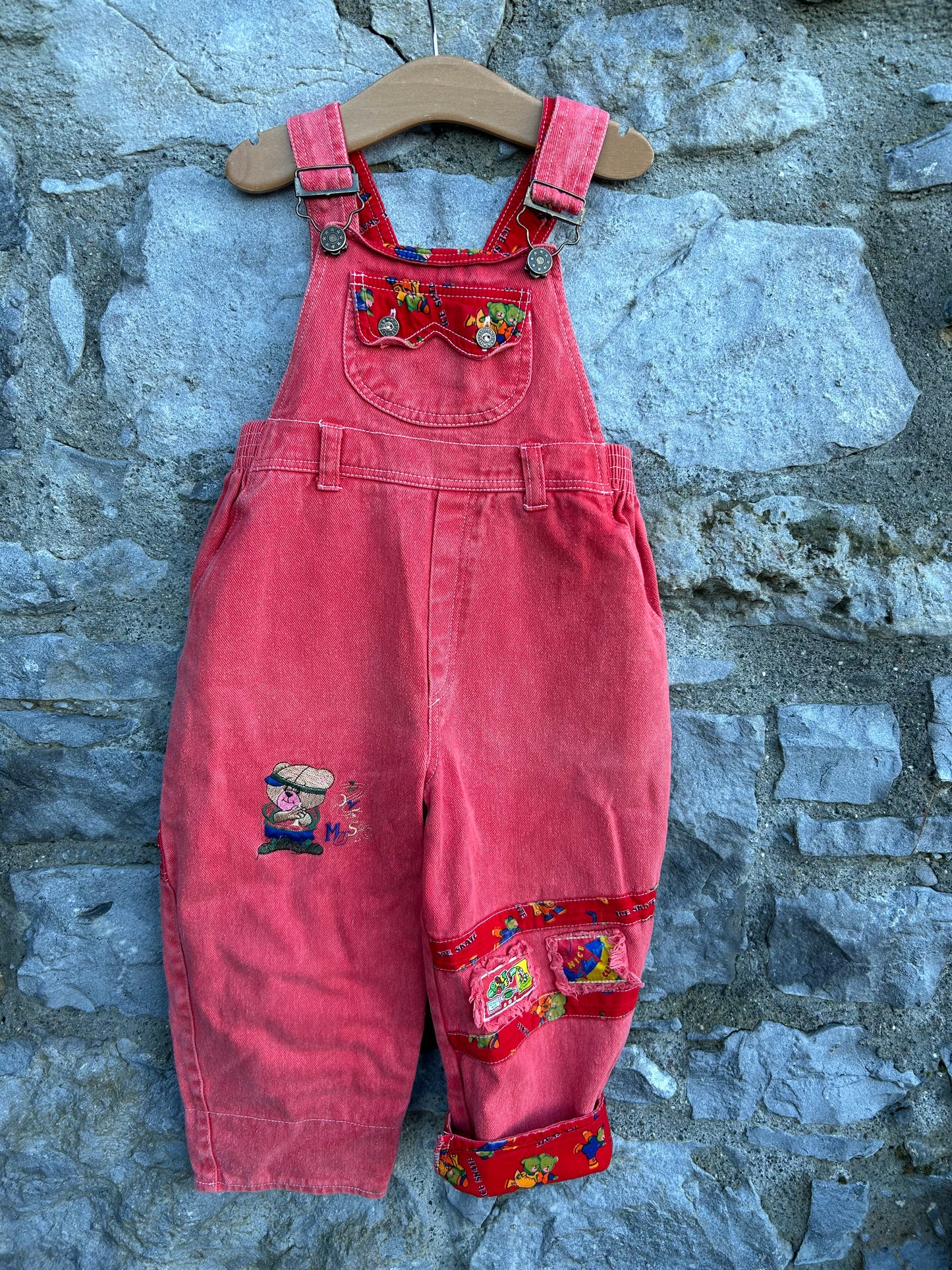 80s red denim dungarees  3-4y (98-104cm)