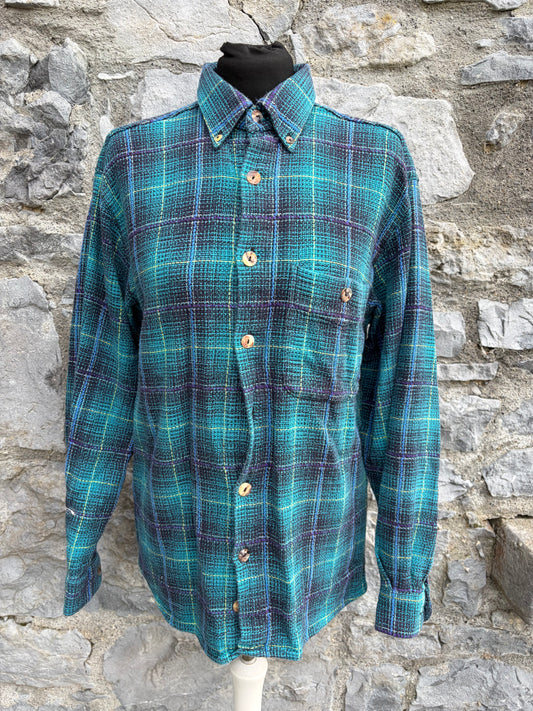90s teal&navy brushed cotton shirt Small