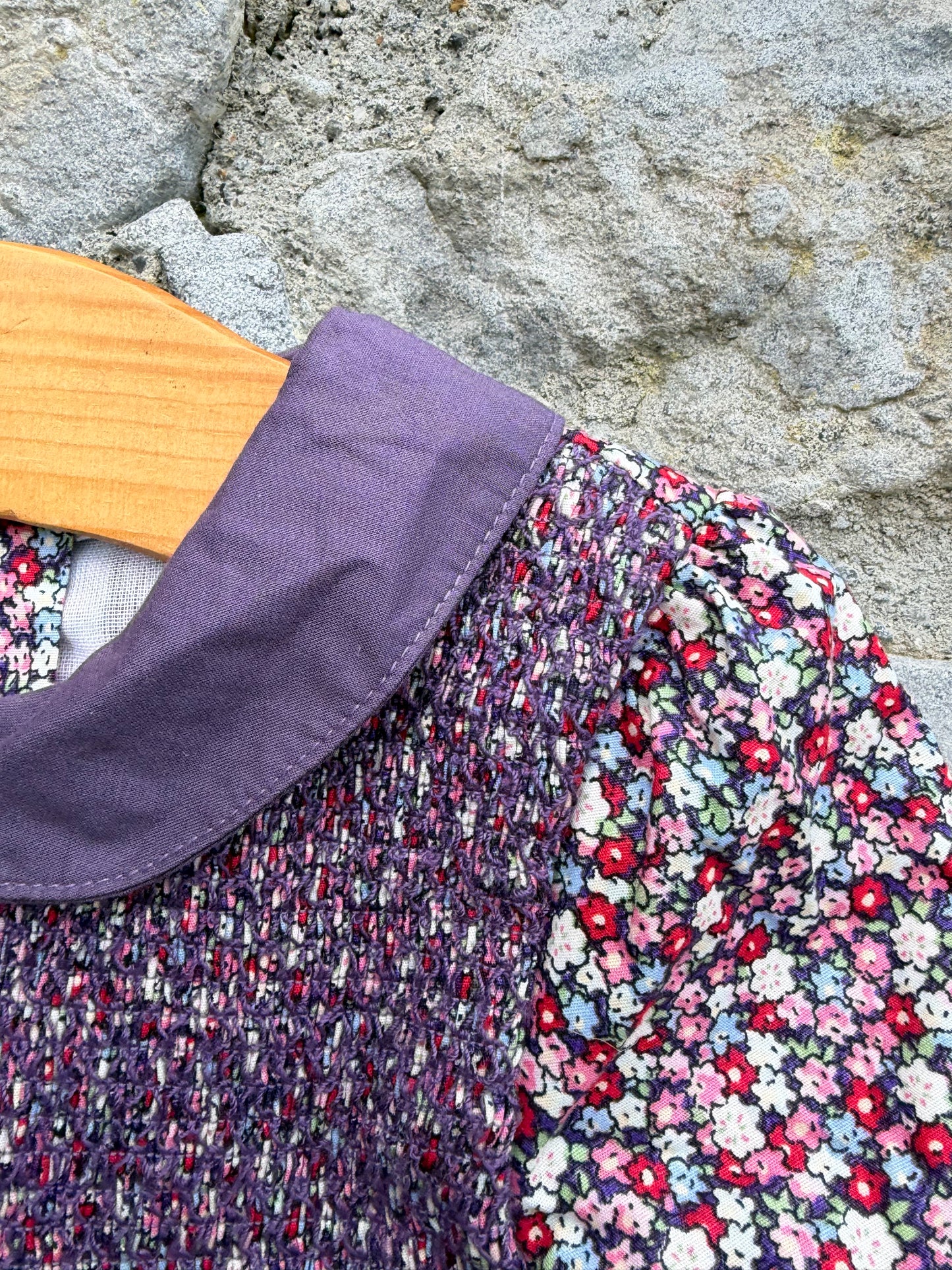 Pink&purple flowers shirred dress  12-18m (80-86cm)