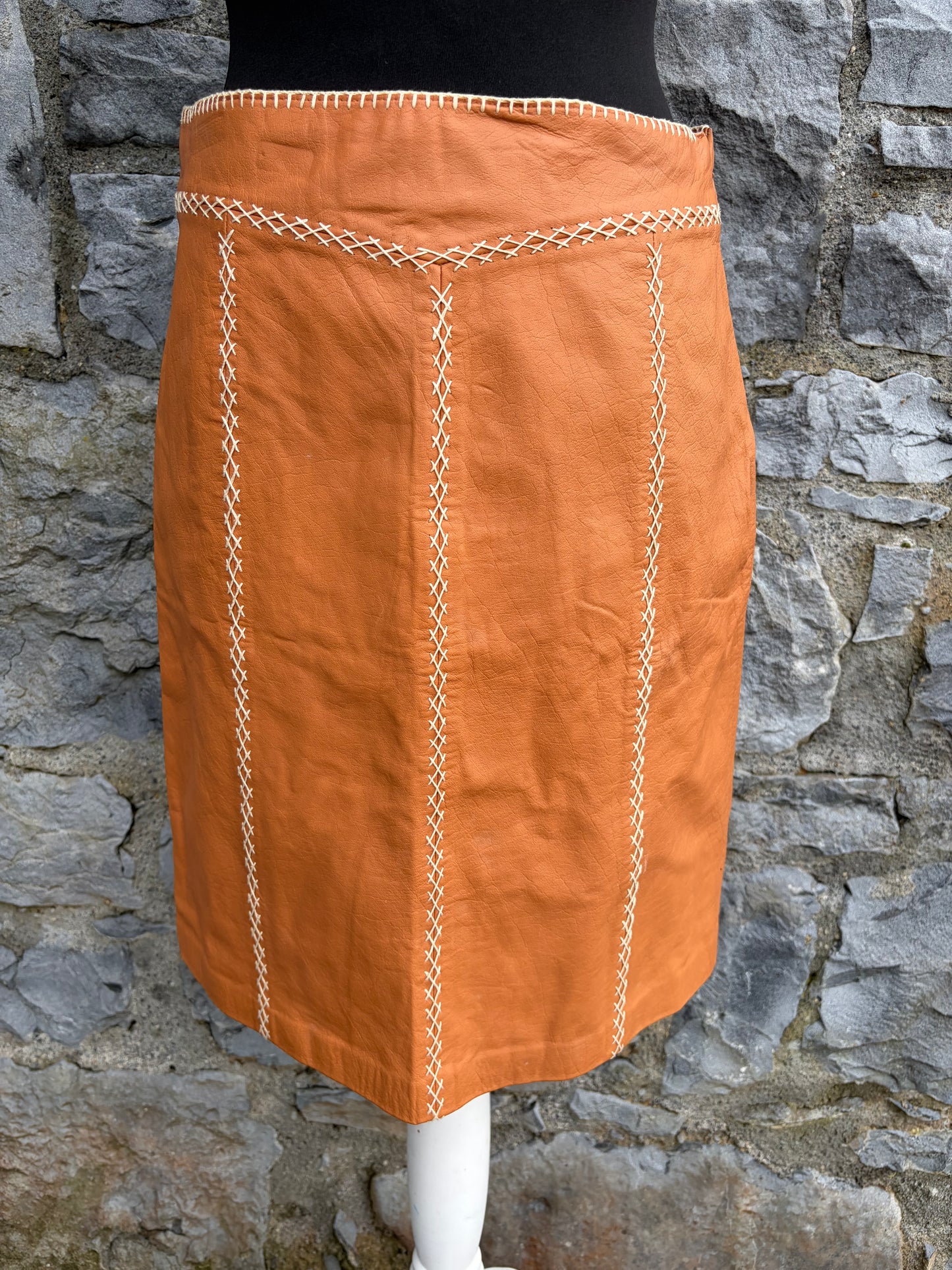 Y2K orange leather skirt uk 8-10