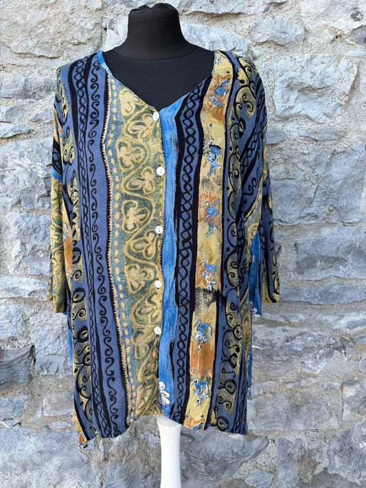 90s Blue&brown panel tunic uk 16-20