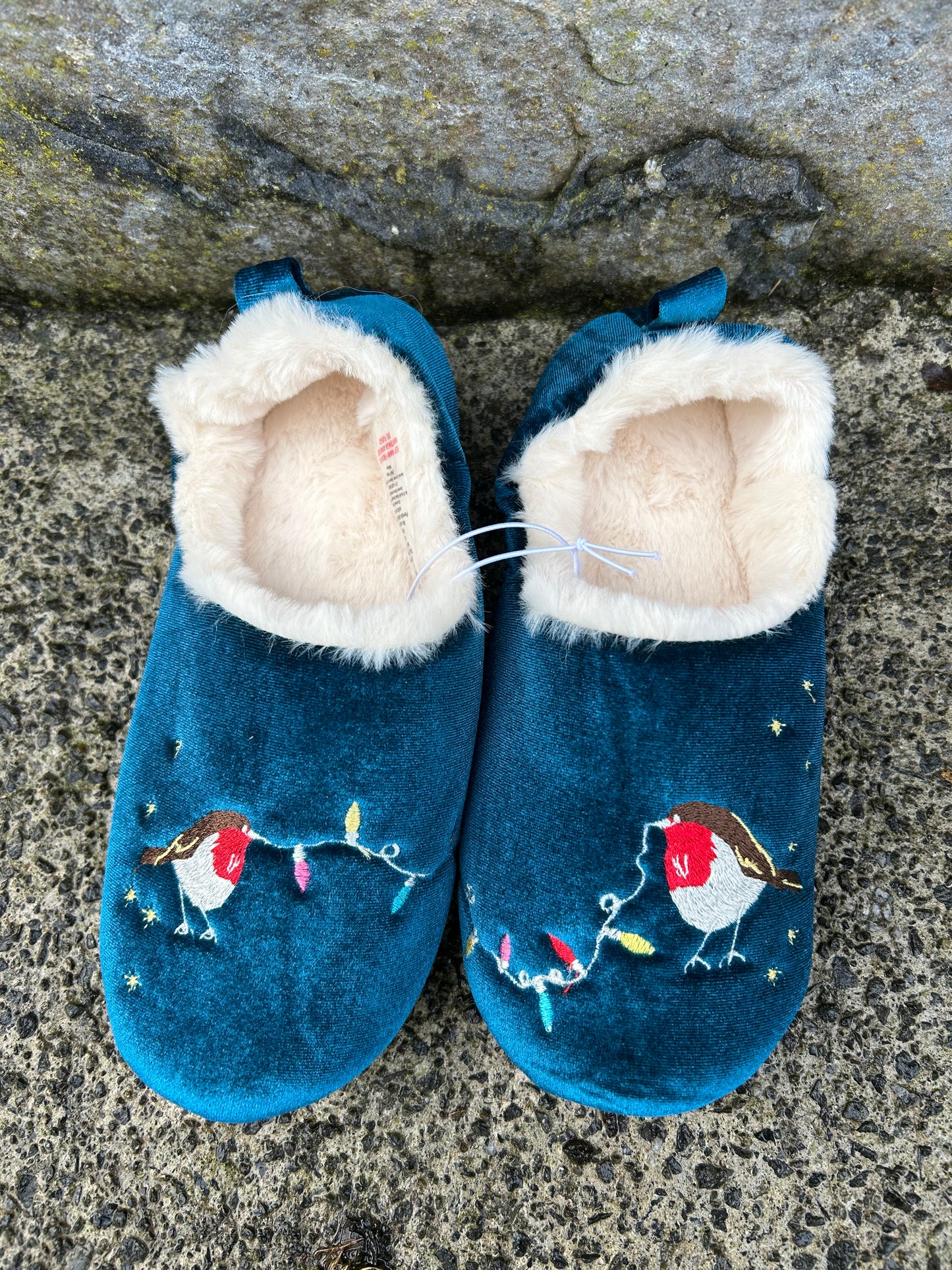 Petrol embroidered robin slippers  uk 4-4.5 (eu 37-37.5)