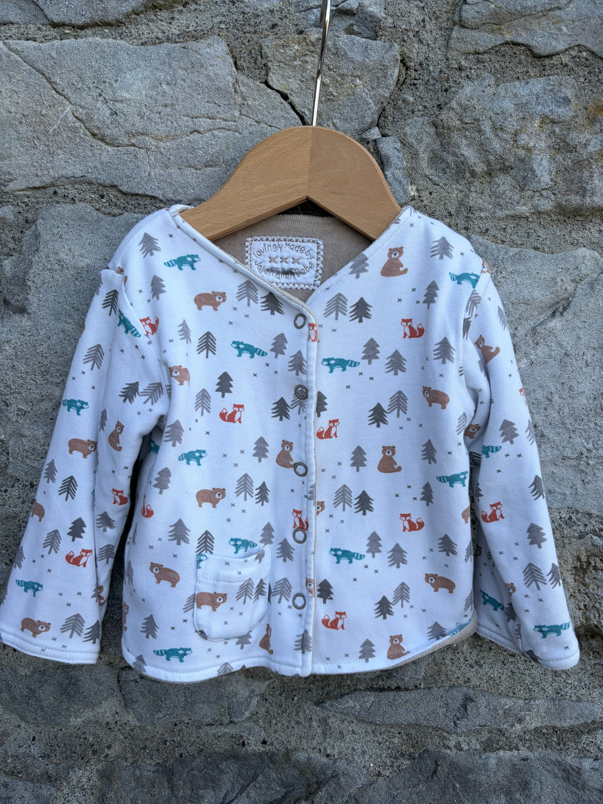 Woodland&beige reversible cardigan 6-9m (68-74cm)