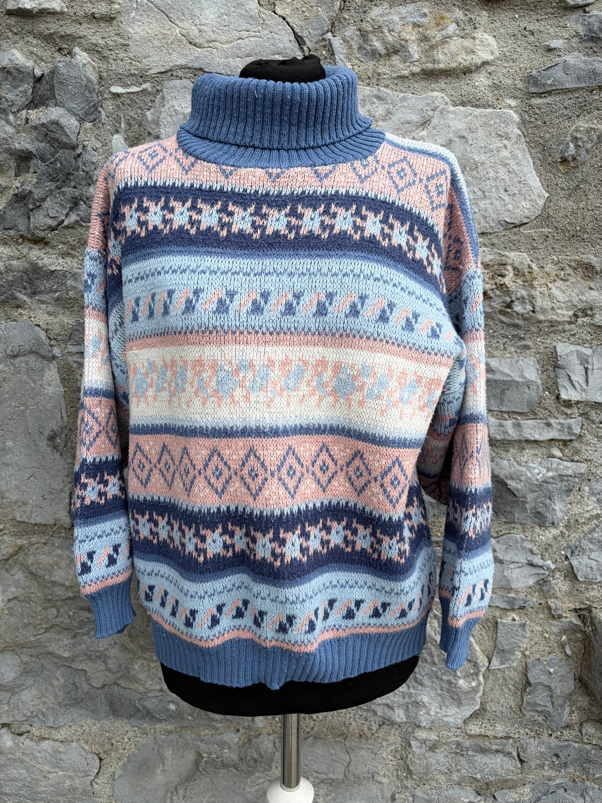 80s pink&blue pants turtle neck jumper uk 10-12