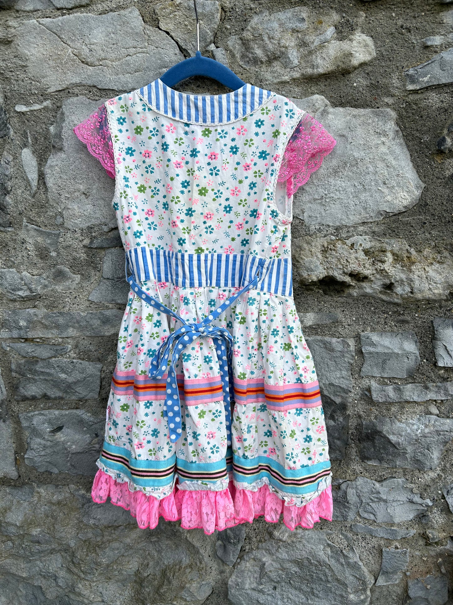 Blue flowers&stripes wrap dress 5-6y (110-116cm)