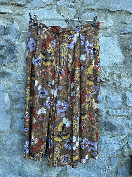 80s Brown floral skirt uk 12