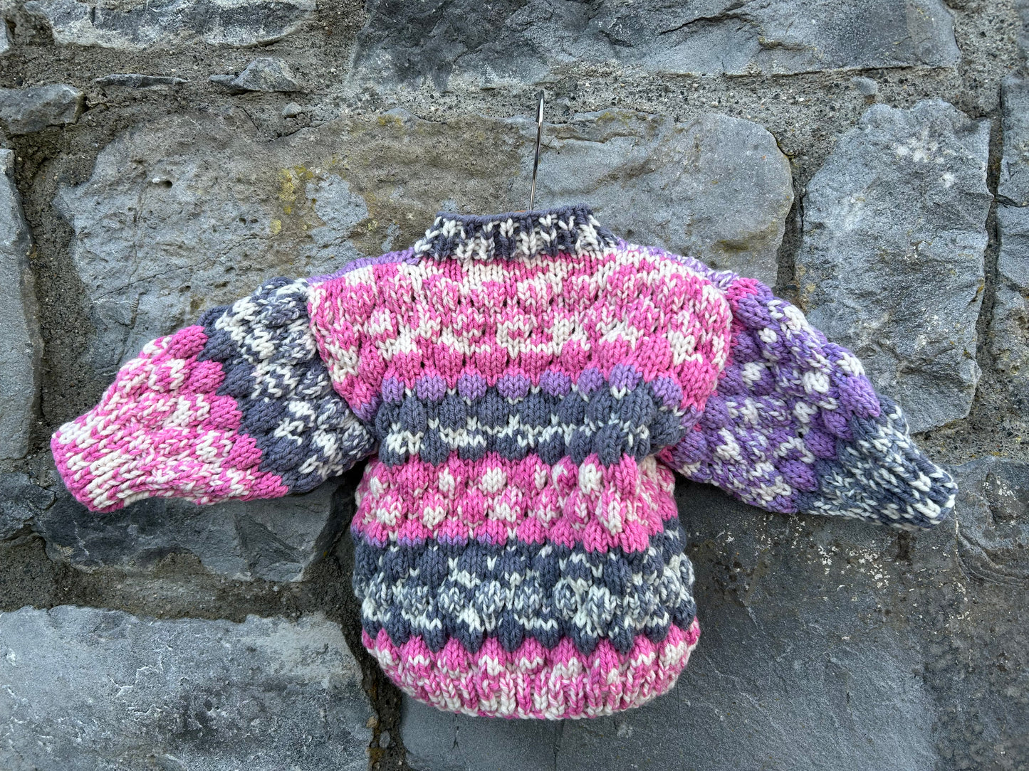 Pink&purple melange bubble knit cardigan  9-12m (74-80cm)