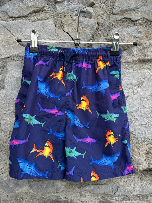 Colourful sharks navy shorts 5-6y (110-116cm)