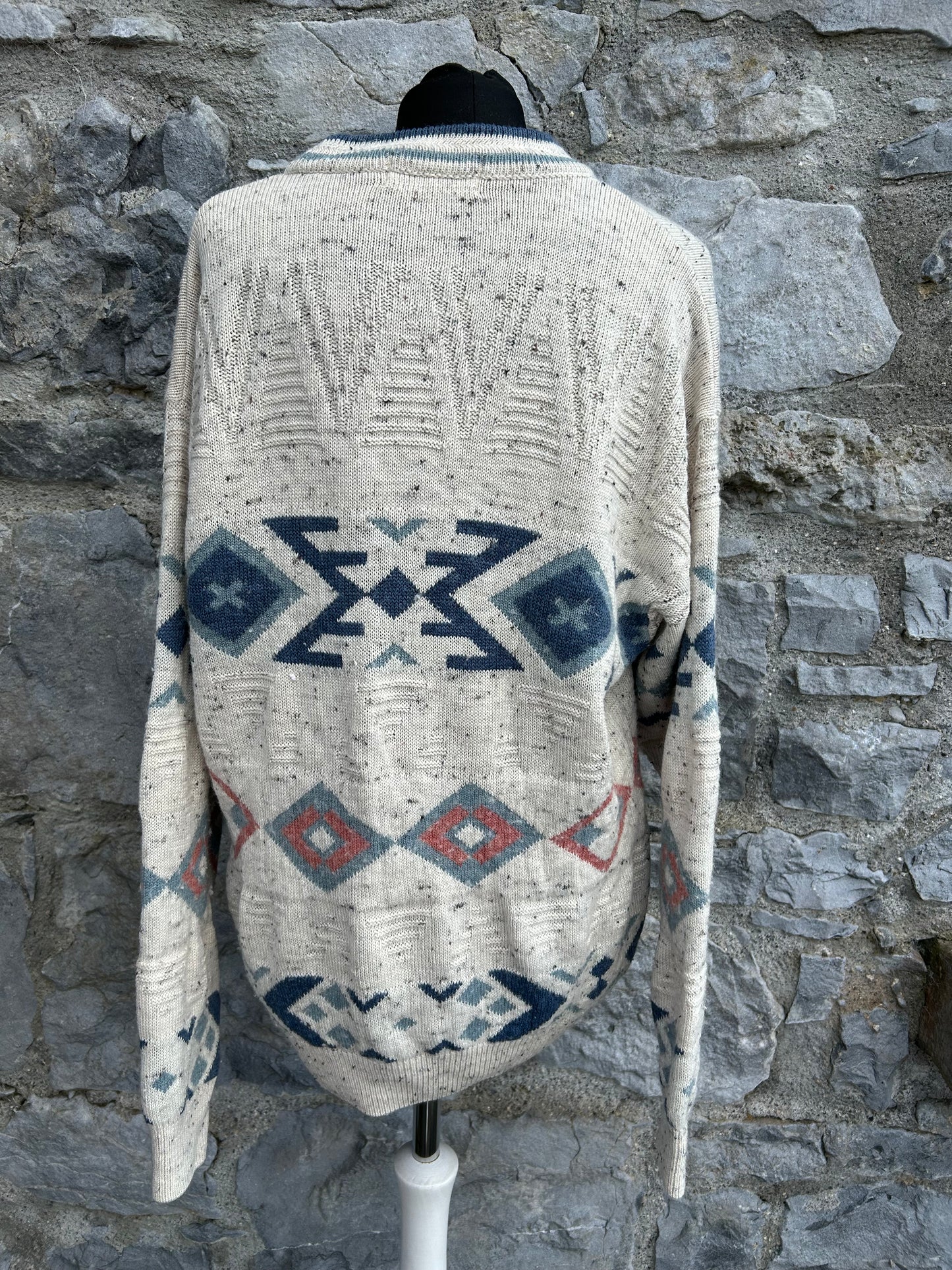 80s beige Aztec print jumper Medium