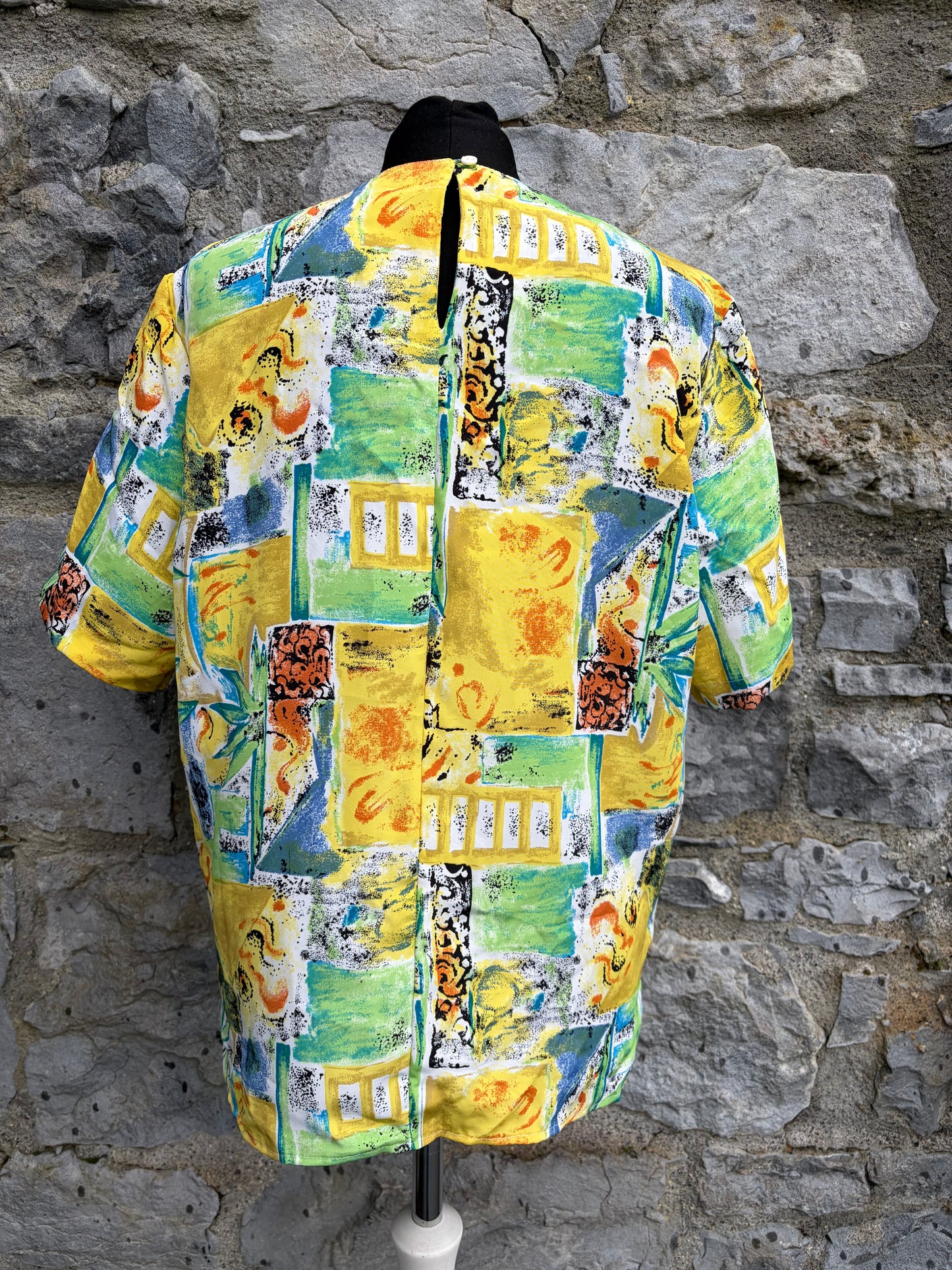 80s yellow abstract patchwork top uk 8-10