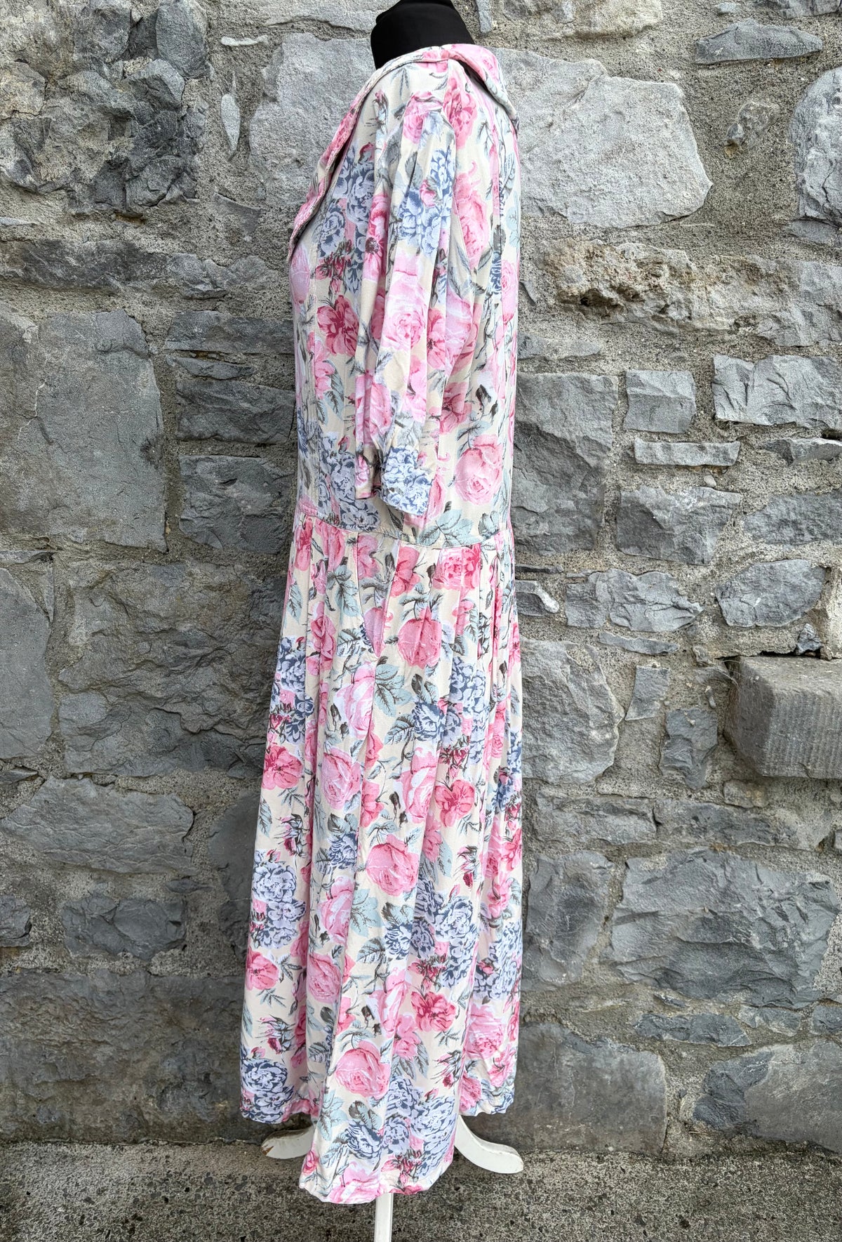 80s pink floral big collar dress uk 12