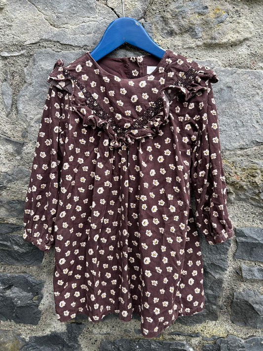 Brown floral cord dress  4-5y (104-110cm)