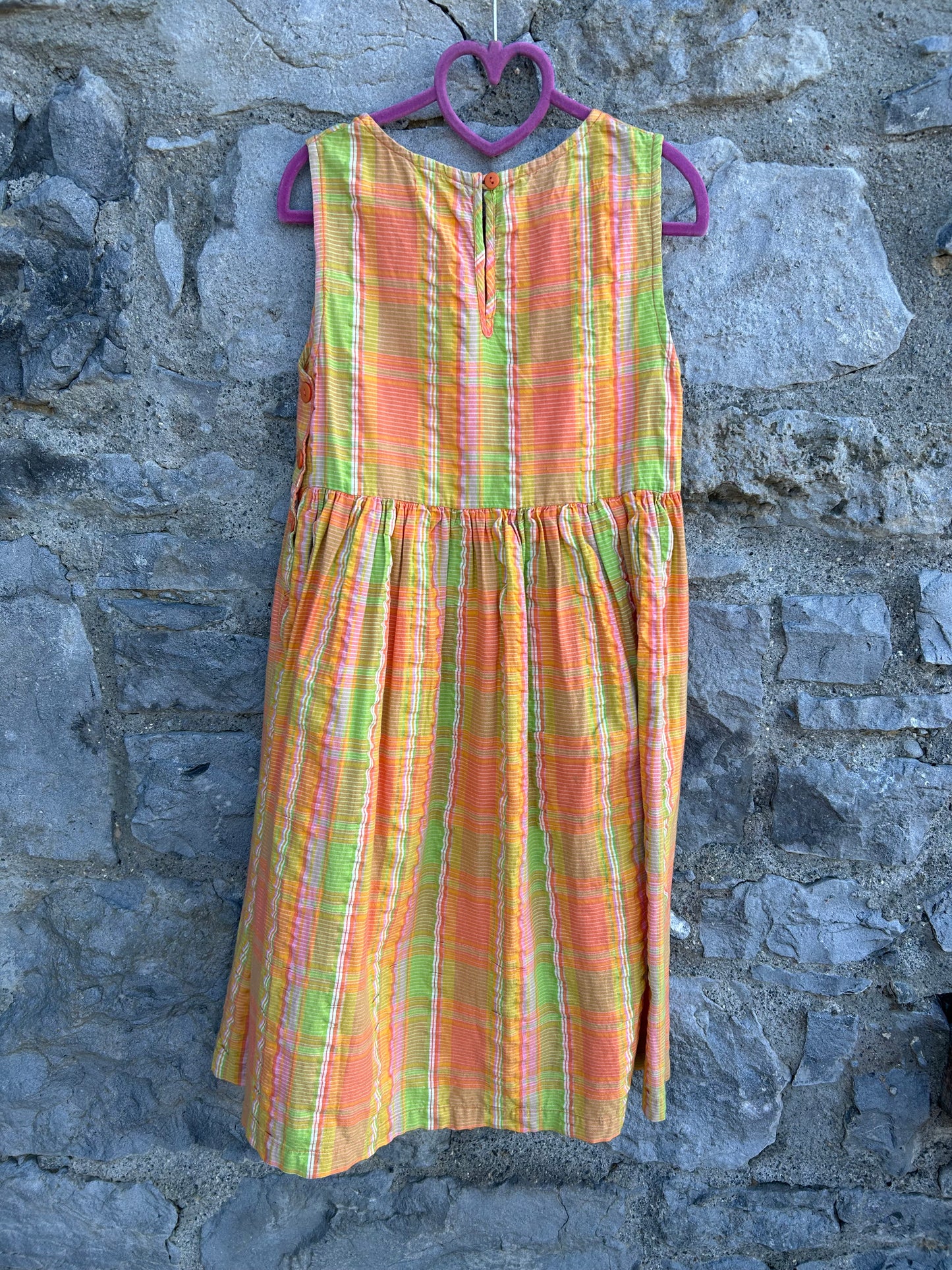 90s Green&orange check dress 7-8y (122-128cm)
