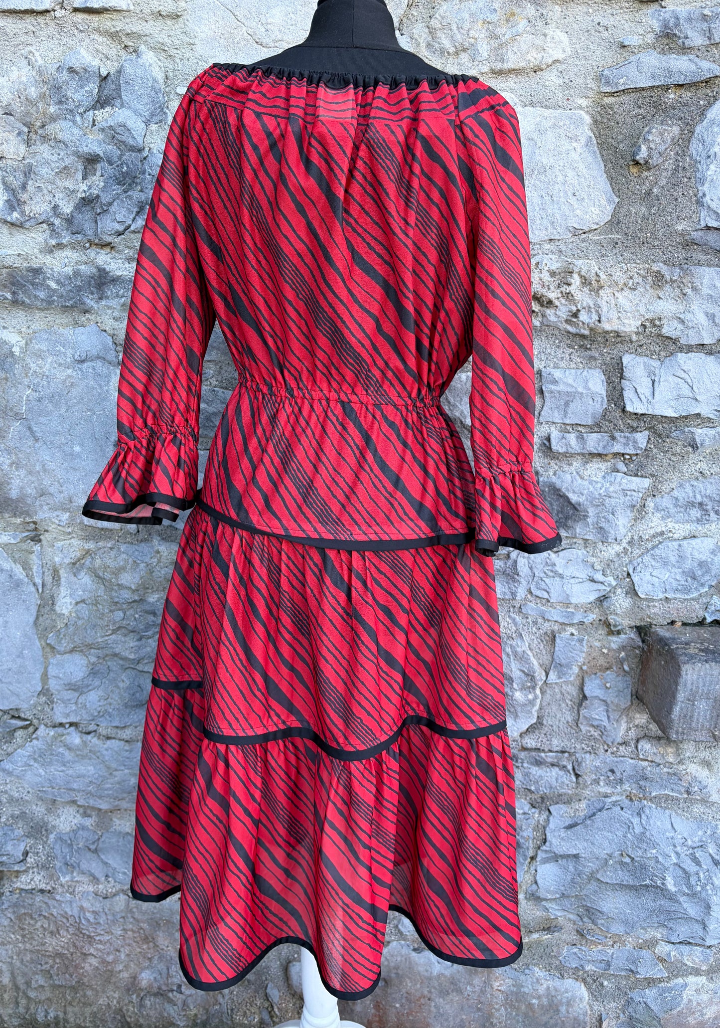80s red&black tiered dress uk 12