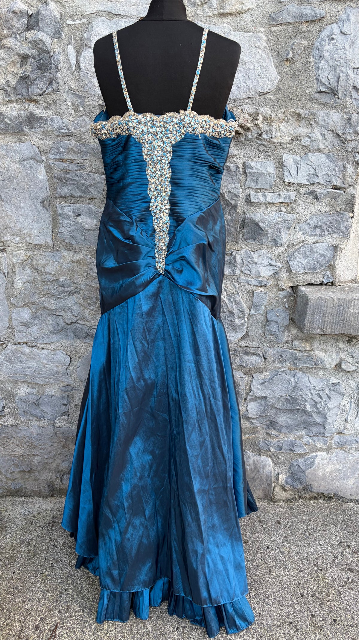 90s Teal mermaid-style evening gown uk 12