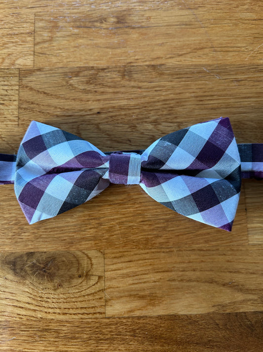 Purple white check bow tie