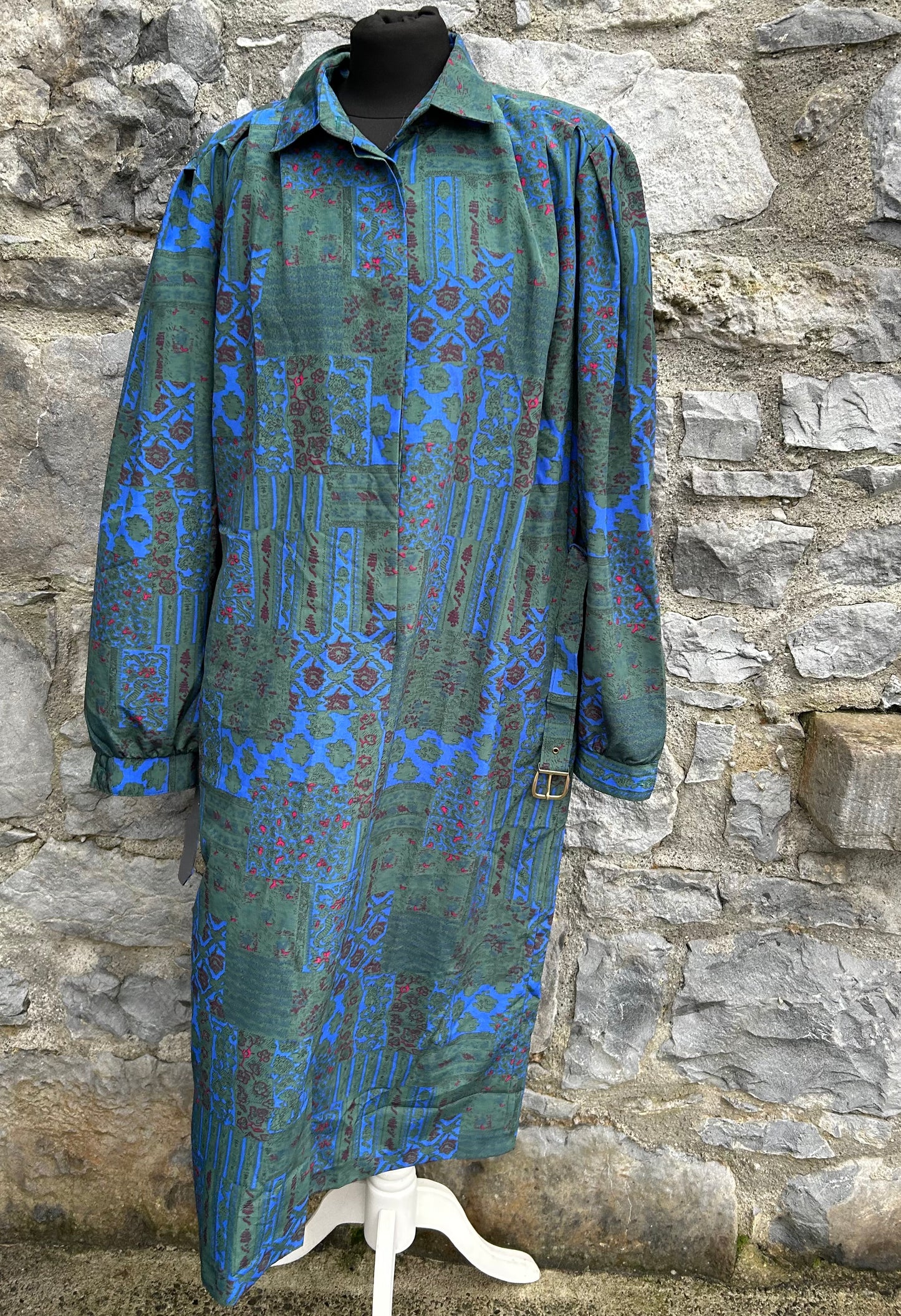 80s blue&green dress uk 16-18