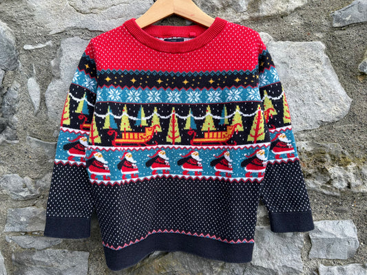 Red&black Christmas print panel jumper 3-4y (98-104cm)