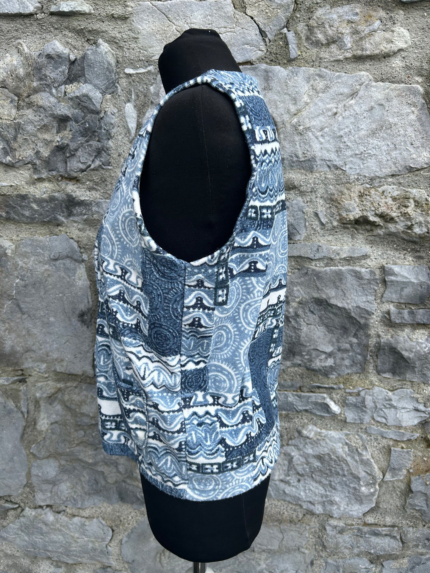 90s blue patchwork fleece waistcoat Small
