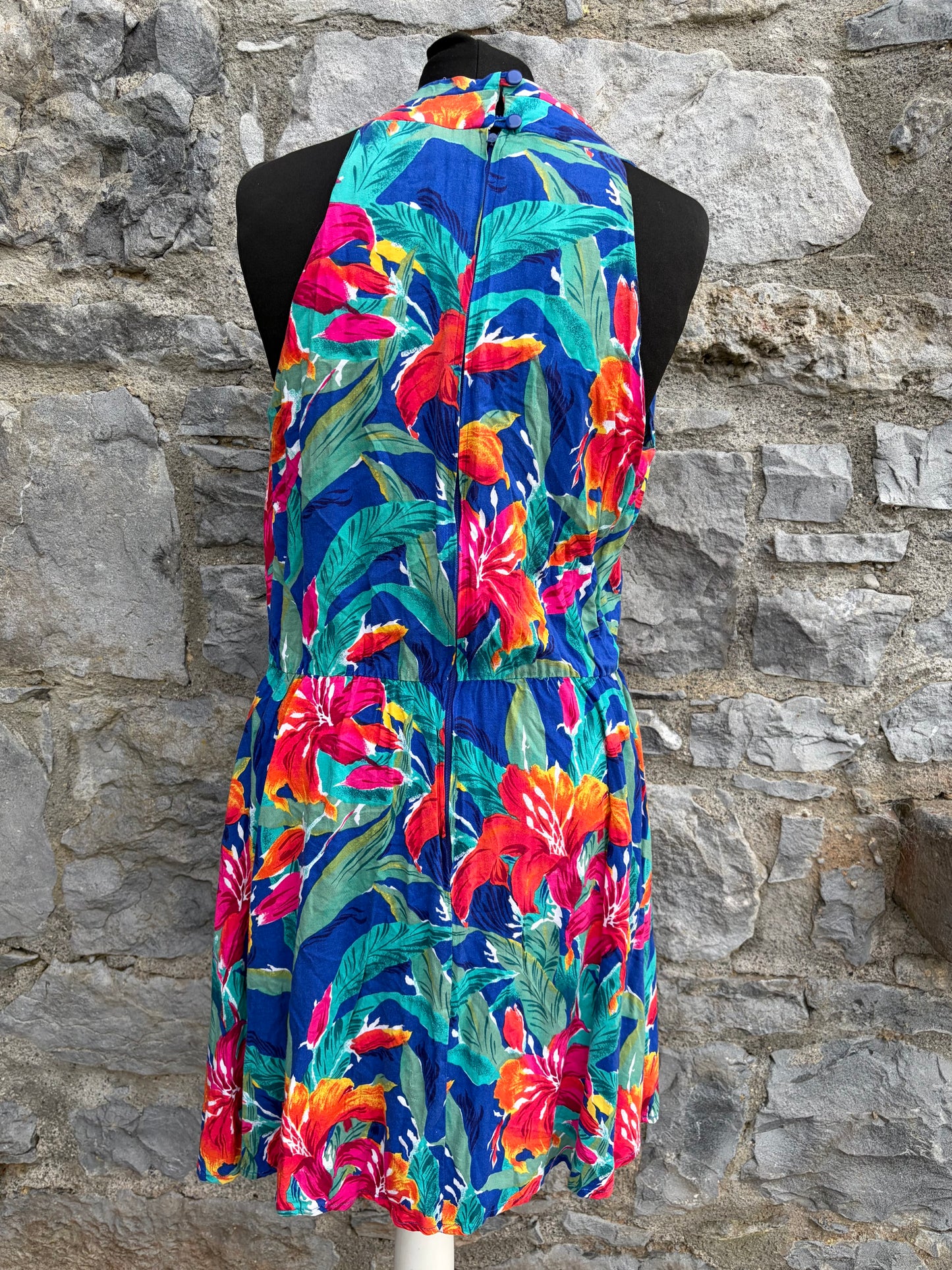 80s tropical floral print halter dress uk 12