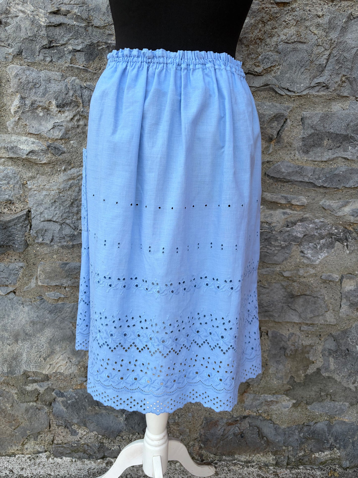 80s blue broderie skirt uk 10-12