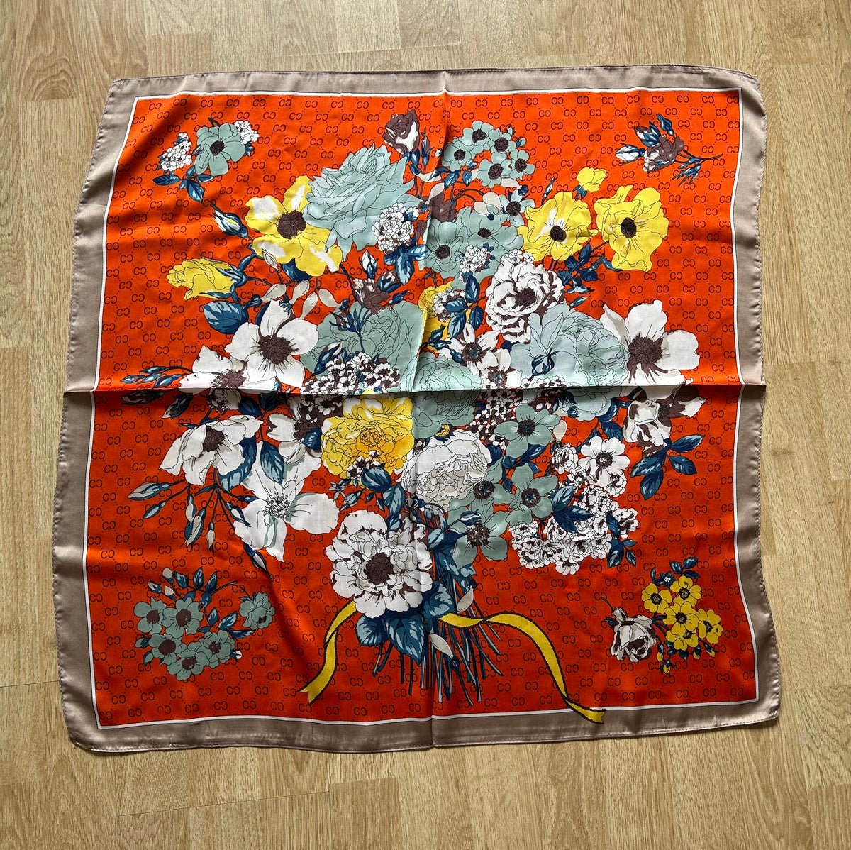 Orange&beige floral scarf