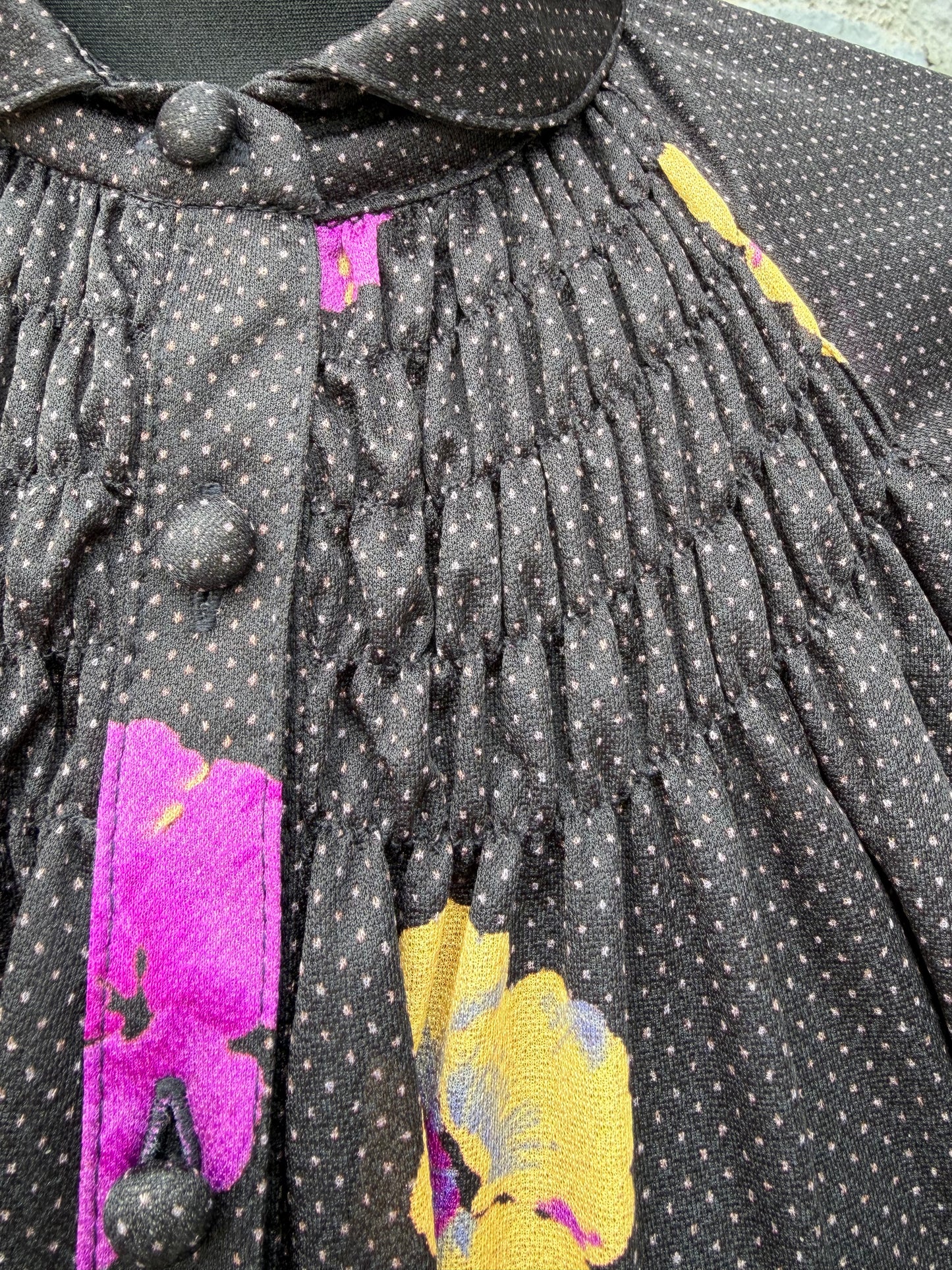 80s floral black high neck dress uk 8-10