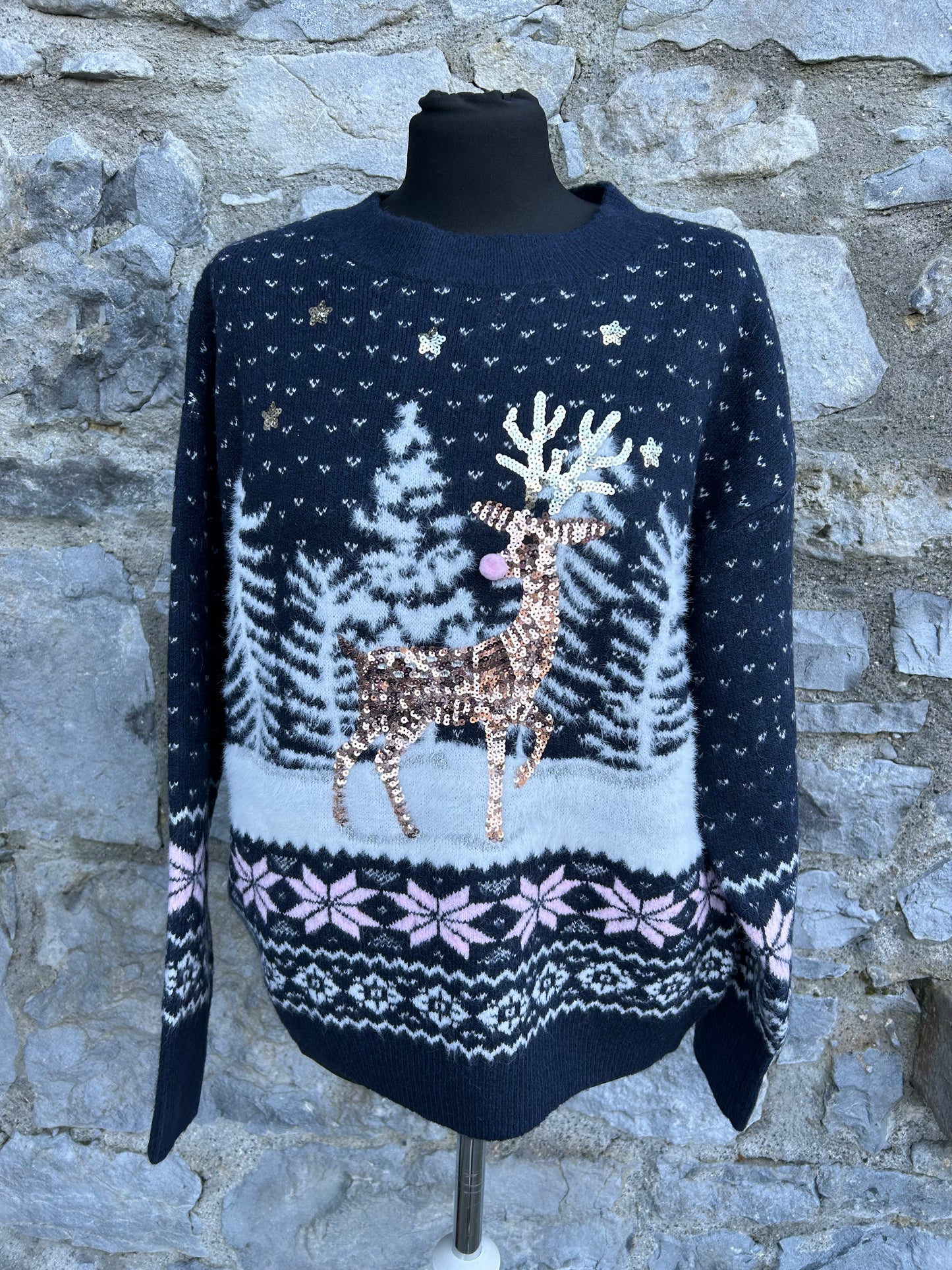 Sparkly deer in the Winter Forest jumper uk 12-14