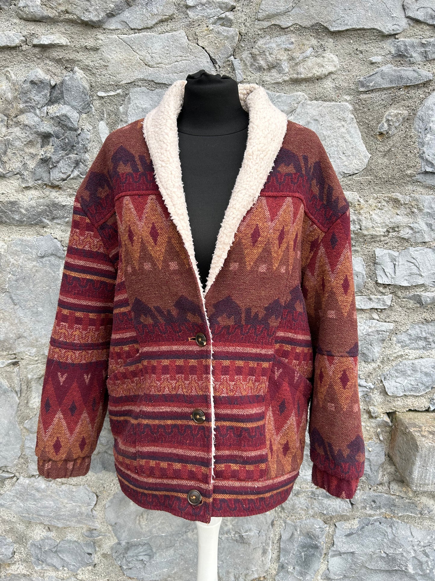 Maroon Aztec furry lined jacket  uk 12